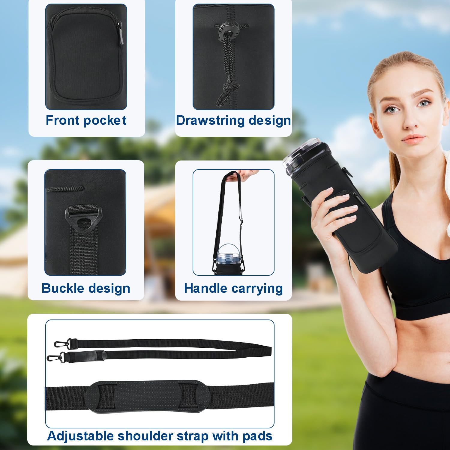 Premium Storage Sleeve Bag for Ninja Blast Portable Blender - Compatible with BC151NV/BC51NV/BC151BK/BC151CR/BC151EM/BC151PR/BC151WH Models - Shoulder Strap & Accessory Pocket Included - Perfect for Travel, Gym & Outdoor Blending (Black)