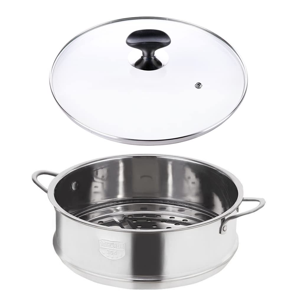 Angoily Double Ear Stainless Steel Food Steamer Pot with Lid - Multi-Functional Cooking Steaming Basket for Tamales, Vegetables & Dumplings - Perfect for Home Kitchens, Restaurants & Meal Prep