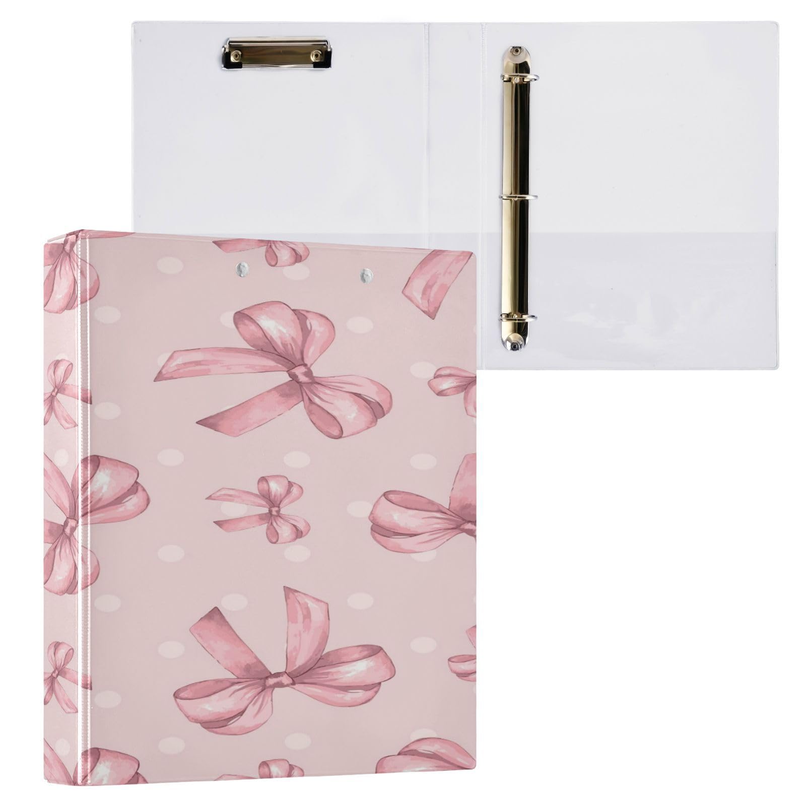 Pink Round Ring Binder with Dots Design - 3 Ring Notebook Binder with Metal Clip for School, Office & Home Use - Organize Documents, Notes & Papers (1 Pack)