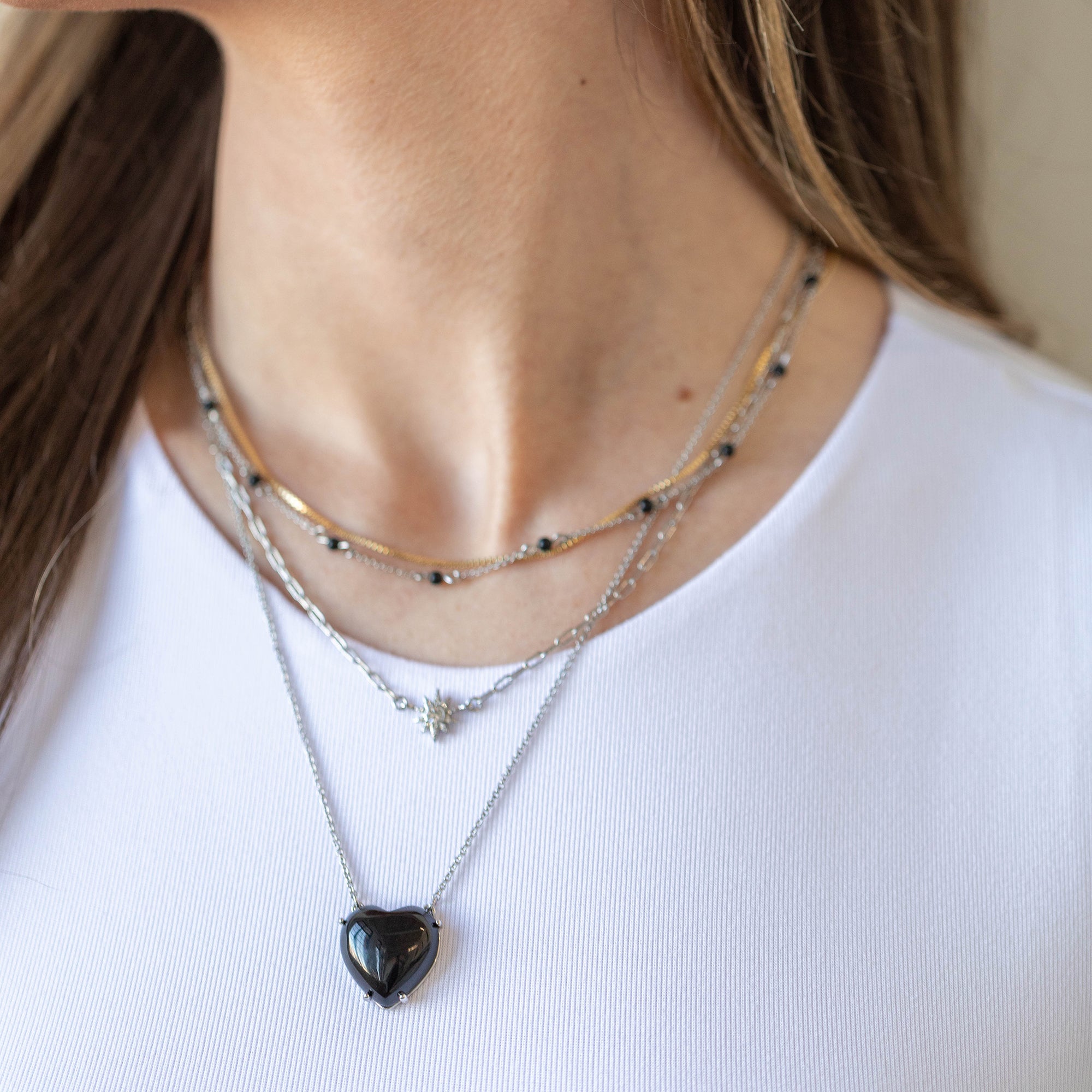 Gemstone Heart Necklace - Elegant Reconstituted Onyx Pendant for Women | Perfect Gift for Valentine's Day, Anniversary & Special Occasions