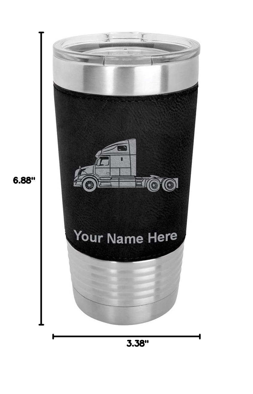 LaserGram 20oz Vacuum Insulated Stainless Steel Tumbler Mug with Personalized Engraving - Leakproof Travel Coffee Cup for Truck Drivers, Office & Outdoor Use (Faux Leather, Black)