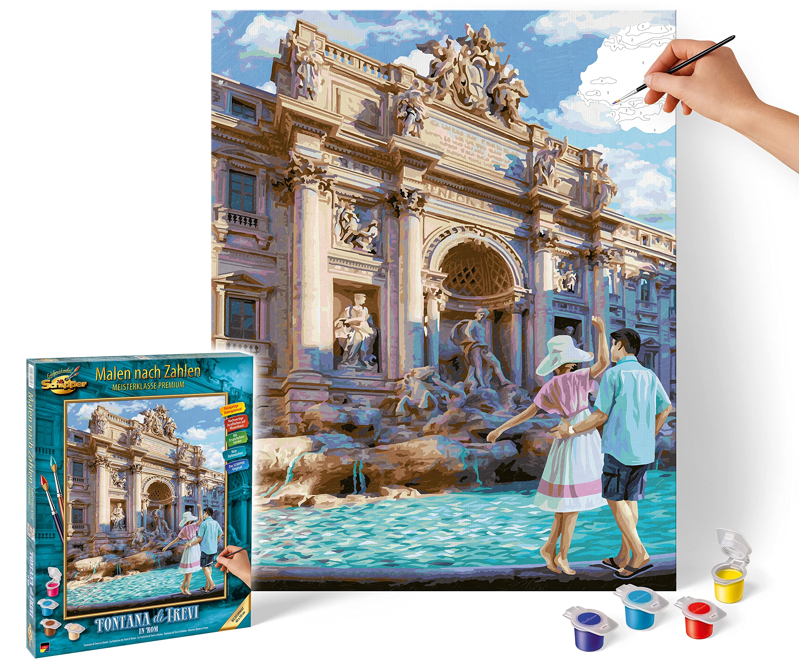Fontana di Trevi Paint by Number Kit for Adults - DIY Rome Landmark Painting Set with Premium Canvas & Brushes - Perfect for Home Decor, Relaxation & Gift Giving