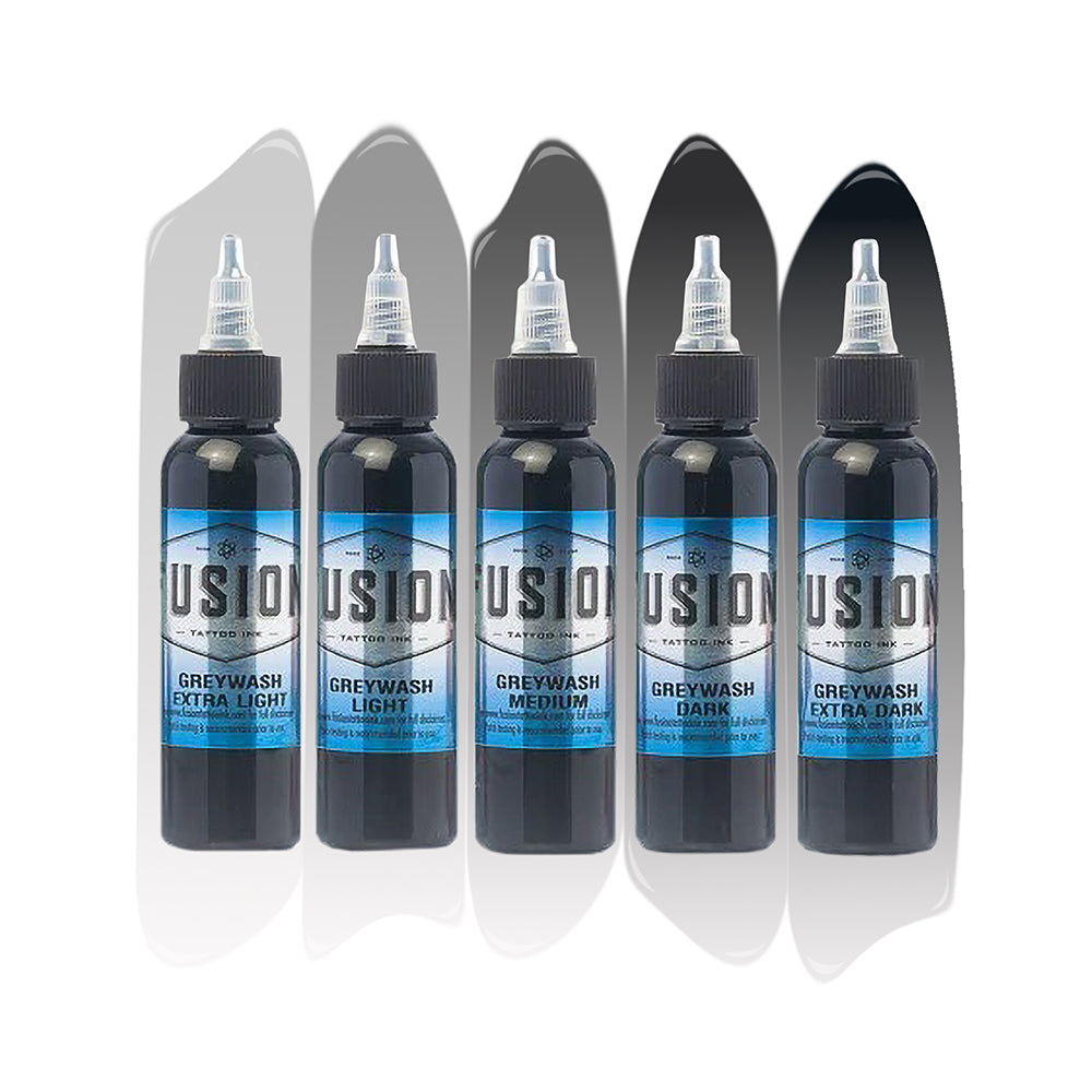 Greywash 5 Pack Set - Professional Fusion Tattoo Ink Kit - Choose Your Size - Perfect for Tattoo Artists & Beginners - Home & Studio Use