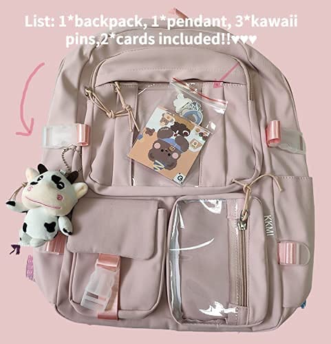 GGOOB Kawaii Backpack for School - Cute Aesthetic Laptop Backpack with Pins & Accessories (Beige) | Perfect for College, Travel & Everyday Use
