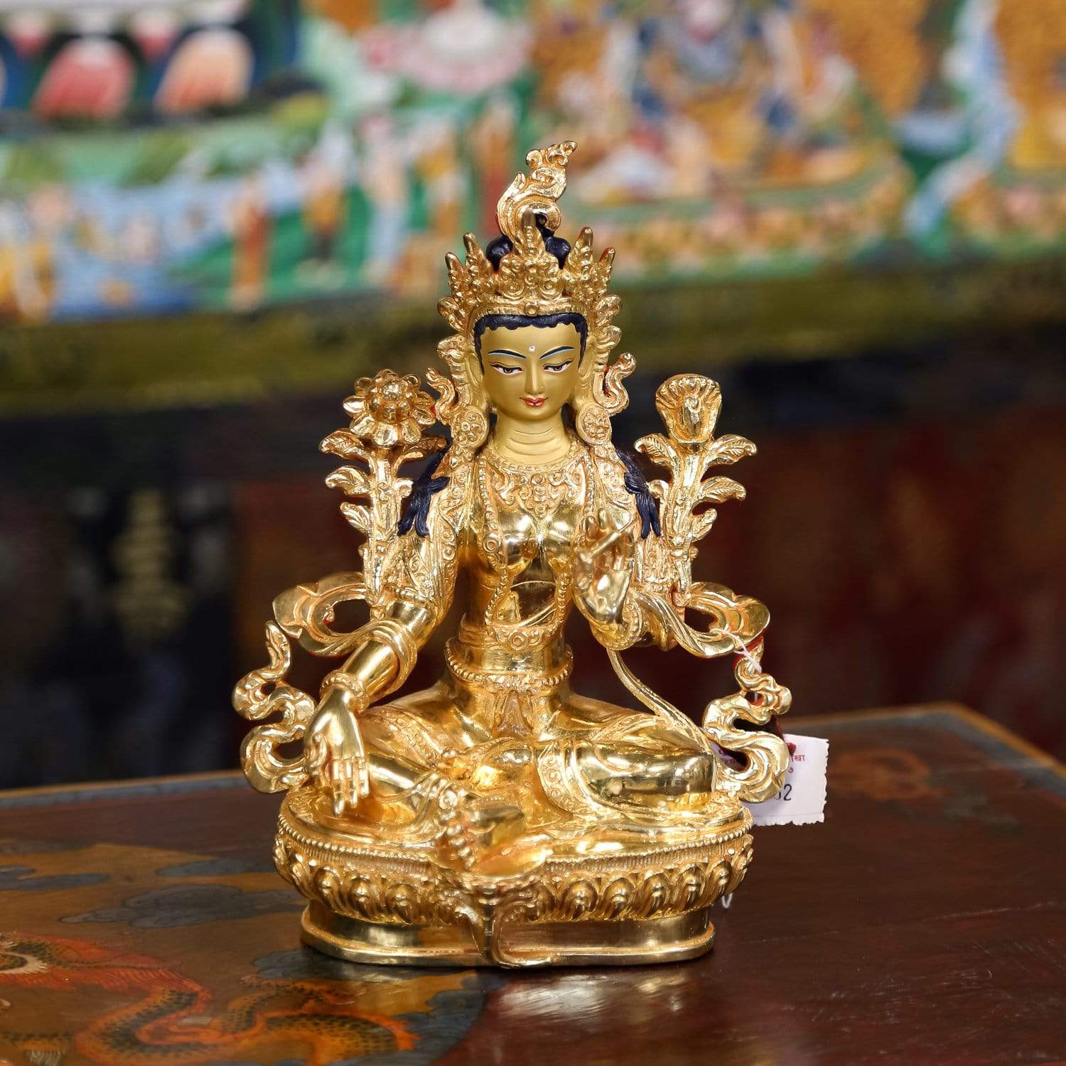 Green Tara Gold Plated Statue - Buddhist Goddess of Compassion Meditation Statue for Home Altar, Office Decor & Spiritual Gift