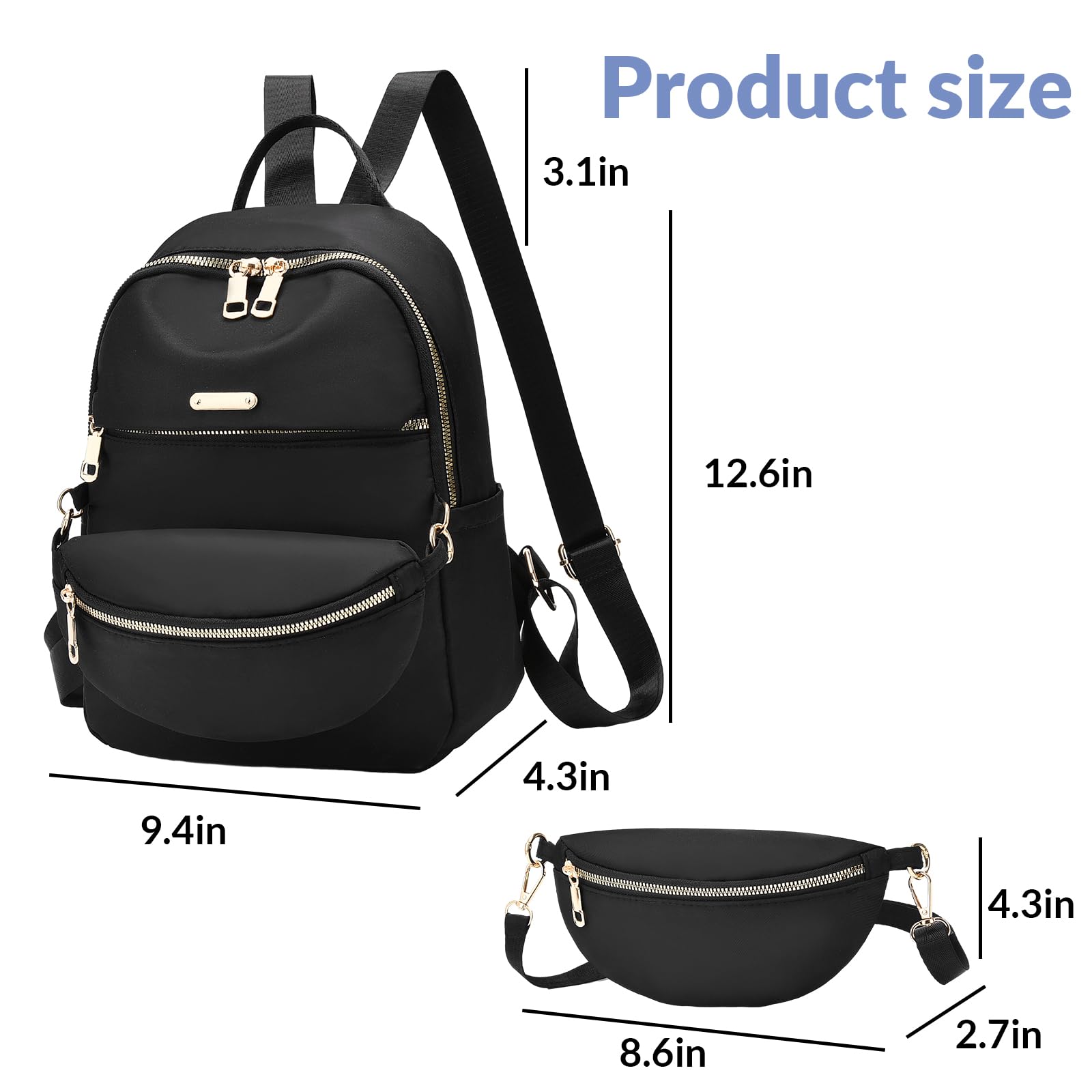 IHAYNER Mini Backpack Purse for Women - 2 Pack Lightweight Nylon Small Backpacks, Casual Daypack for Daily Use, Travel, Work, School & Shopping (Black)