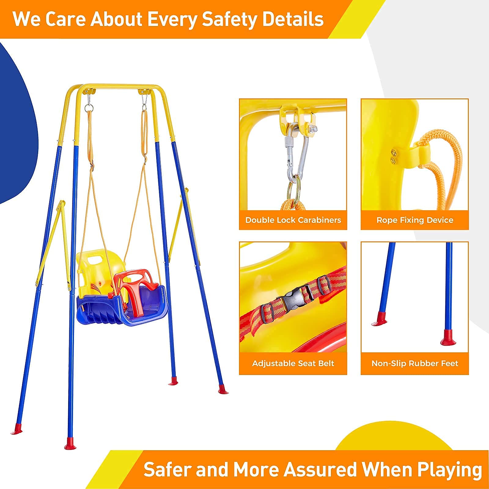 **FUNLIO 3-in-1 Toddler Swing Set with 4 Sandbags – Indoor/Outdoor Baby Swing with Foldable Metal Stand – Kids Backyard Swing Set – Easy Assembly & Storage – Perfect for Playgrounds, Parks & Home Use**