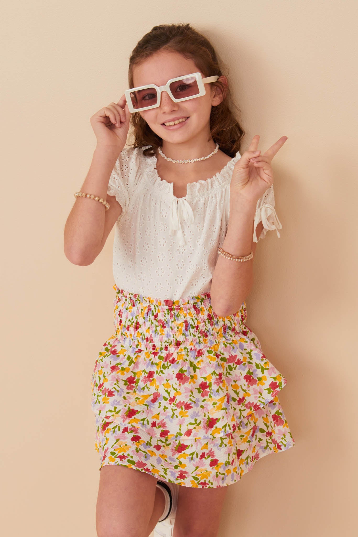 Floral Textured Smocked Waist Layered Skirt for Women - Elegant Summer Dressy Skirt for Weddings, Parties & Date Nights