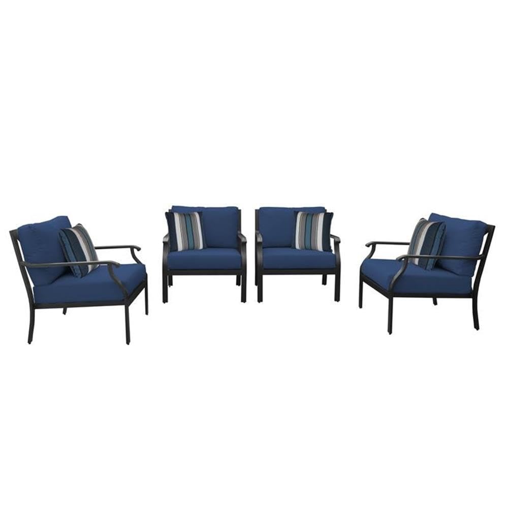 TK Classics Kathy Ireland Madison Ave. 4-Piece Aluminum Patio Furniture Set in Navy Blue - Outdoor Dining Set for Garden, Poolside & Backyard Relaxation