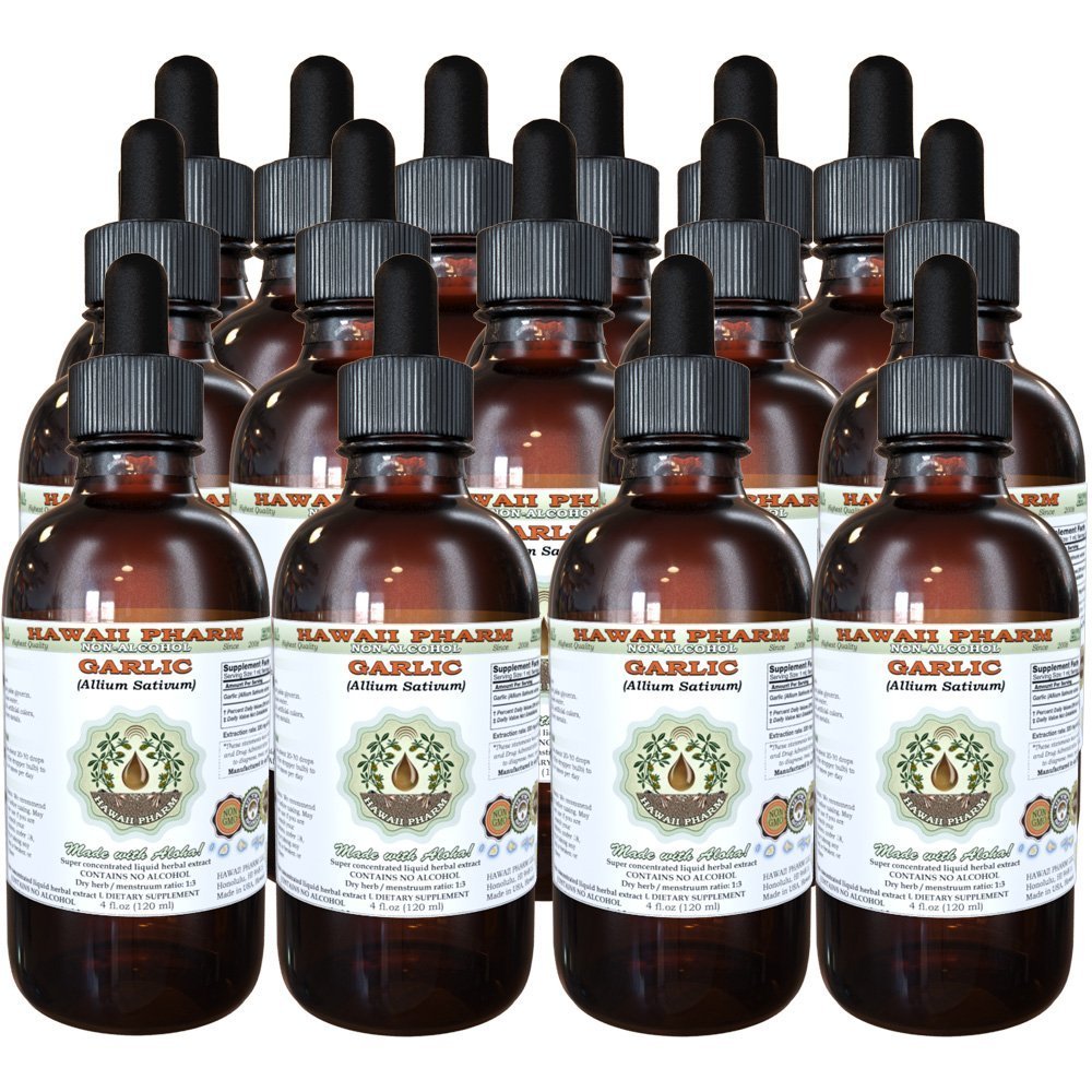 Organic Garlic Alcohol-Free Liquid Extract (Allium sativum) - Dried Powder Glycerite Herbal Supplement by Hawaii Pharm - 15x4 oz - Supports Immune System & Heart Health - Perfect for Cooking, Wellness Drinks & Natural Remedies