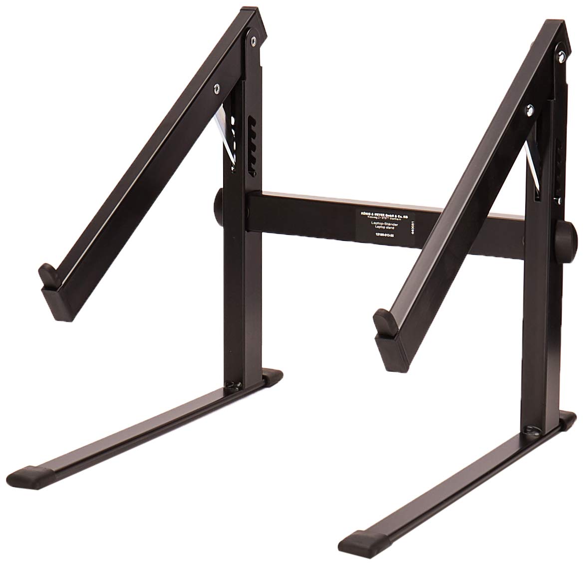 K&M 12180 Adjustable Laptop Stand for Desk - Ergonomic Black Computer Riser with Ventilation, Compatible with MacBook, Dell, HP - Perfect for Home Office, Gaming & Workspace Setup