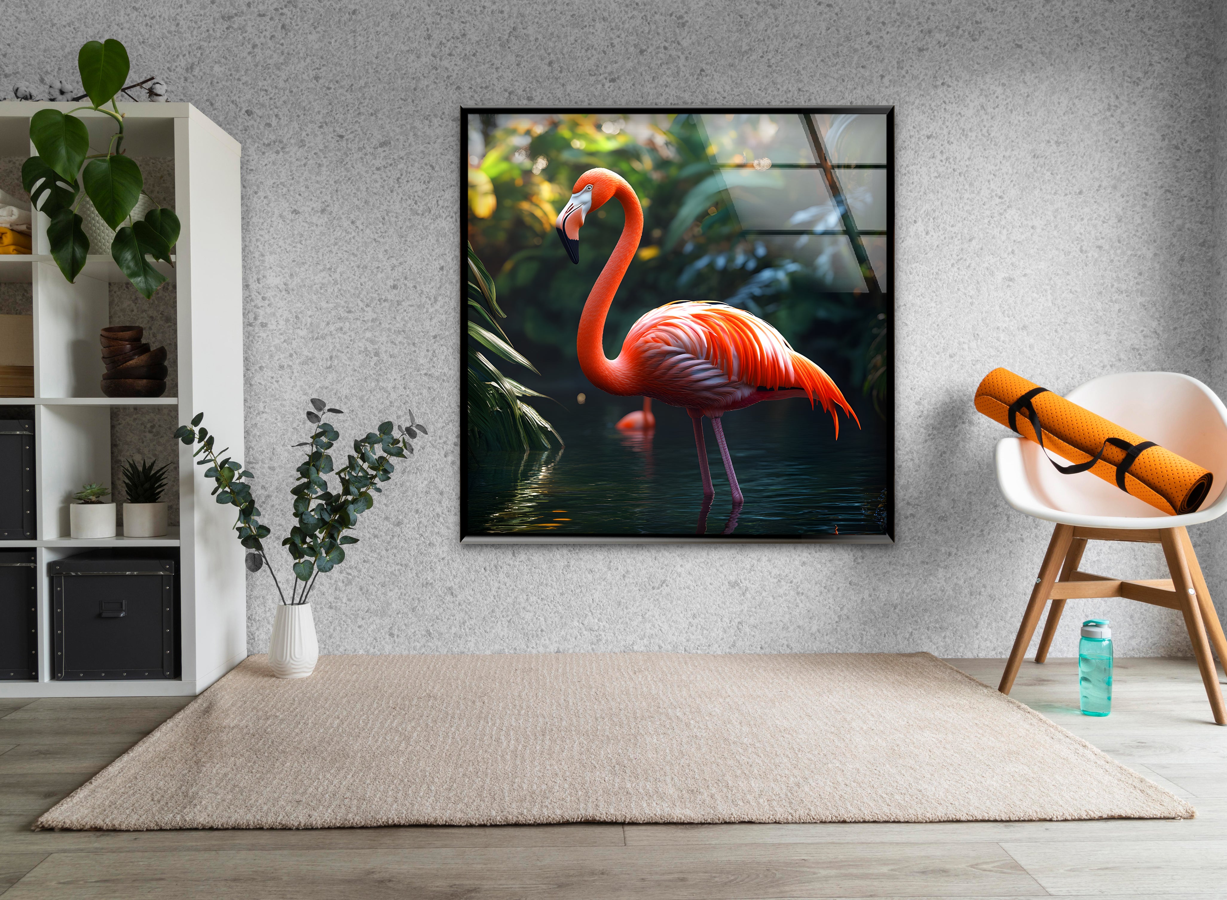Stunning Flamingo Glass Wall Art Decor - Handmade Tropical Flamingo Decor for Living Room, Bedroom & Office - Perfect for Beach House & Coastal Home Decor