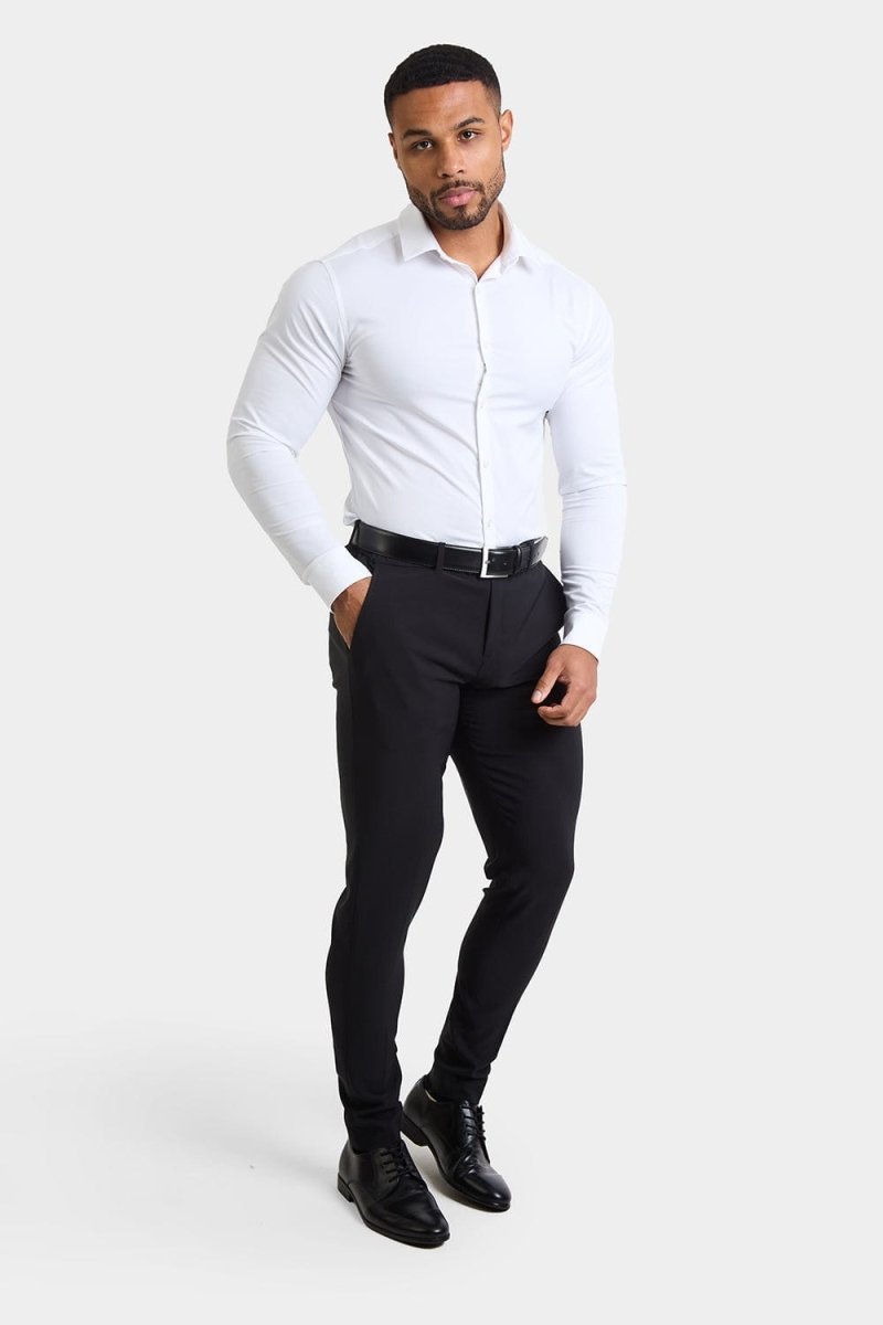 True Athletic Fit Tech Suit Pants for Men - Stretch Comfort Workout & Office Wear - Black Performance Dress Pants for Gym, Business Casual & Travel