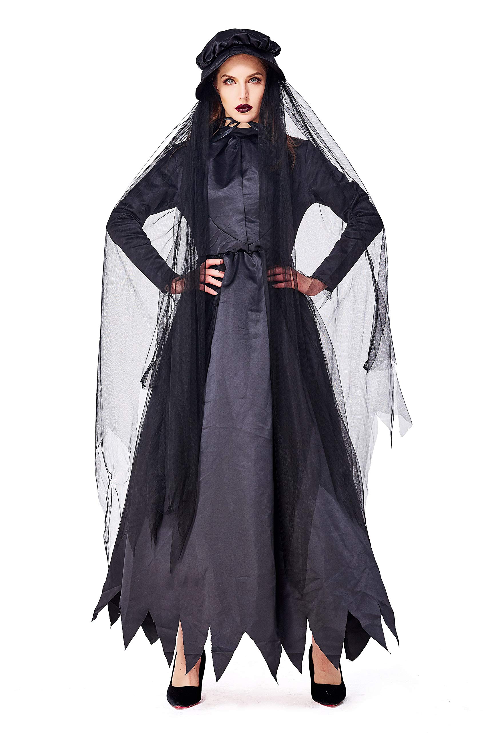 Black Gothic Bride Cosplay Costume for Women - Elegant Halloween Masquerade Party Dress, Fairy Tale Stage Show Outfit, Ghost Girl Gothic Lolita Dress - Perfect for Cosplay Events, Halloween Parties & Themed Performances