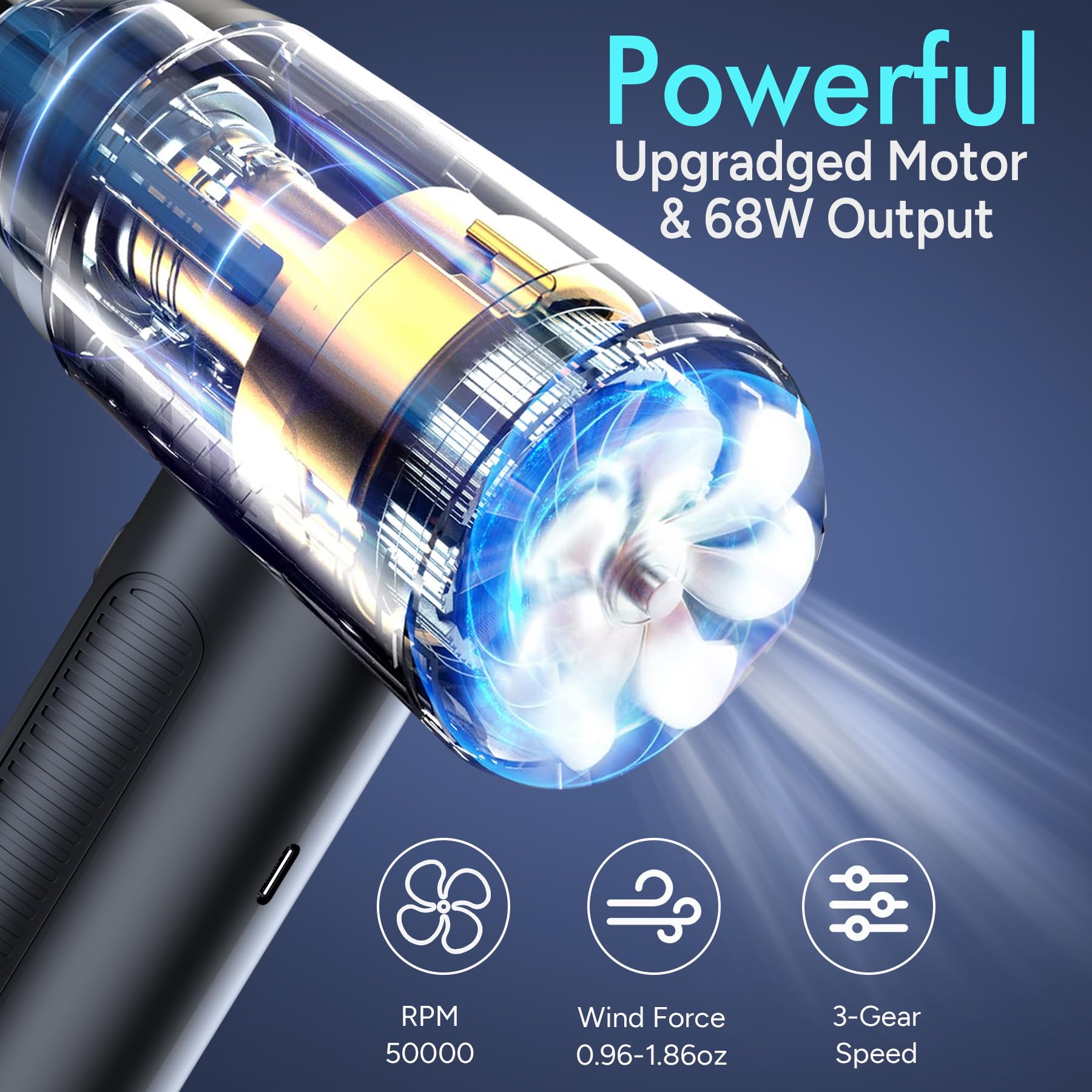 Electric Compressed Air Duster & Vacuum 2-in-1 - 50000RPM Cordless Air Blower for Electronics, PC Keyboard Cleaning, 6000mAh Rechargeable with LCD Display - Perfect for Computer Maintenance, Office Cleaning & Home Use