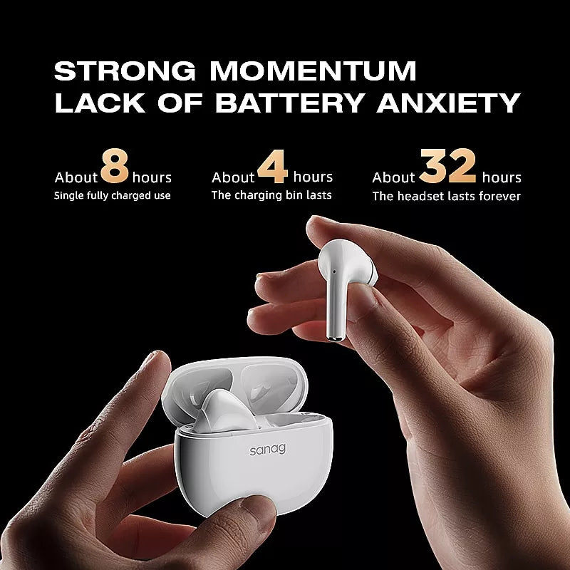 Sanag T30S Pro Half In Ear Bluetooth 5.3 Wireless Earbuds with ENC Noise Cancellation, 30H Playtime, IPX5 Waterproof - Perfect for Gym, Running, Workout & Commuting