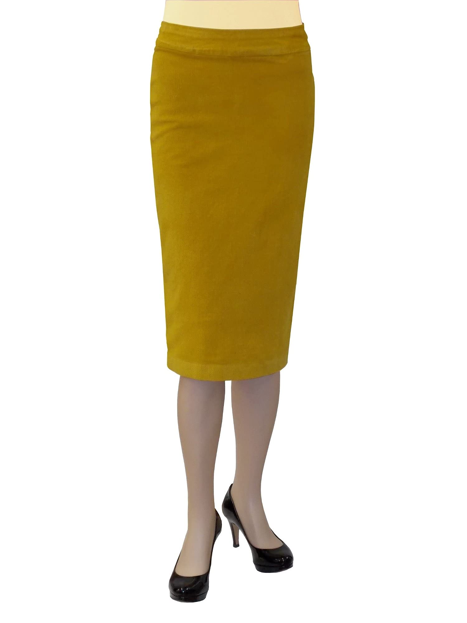 Baby'O Women's Stretch Plush Corduroy Pencil Skirt - Comfortable & Flattering Fit for Office, Party & Casual Wear