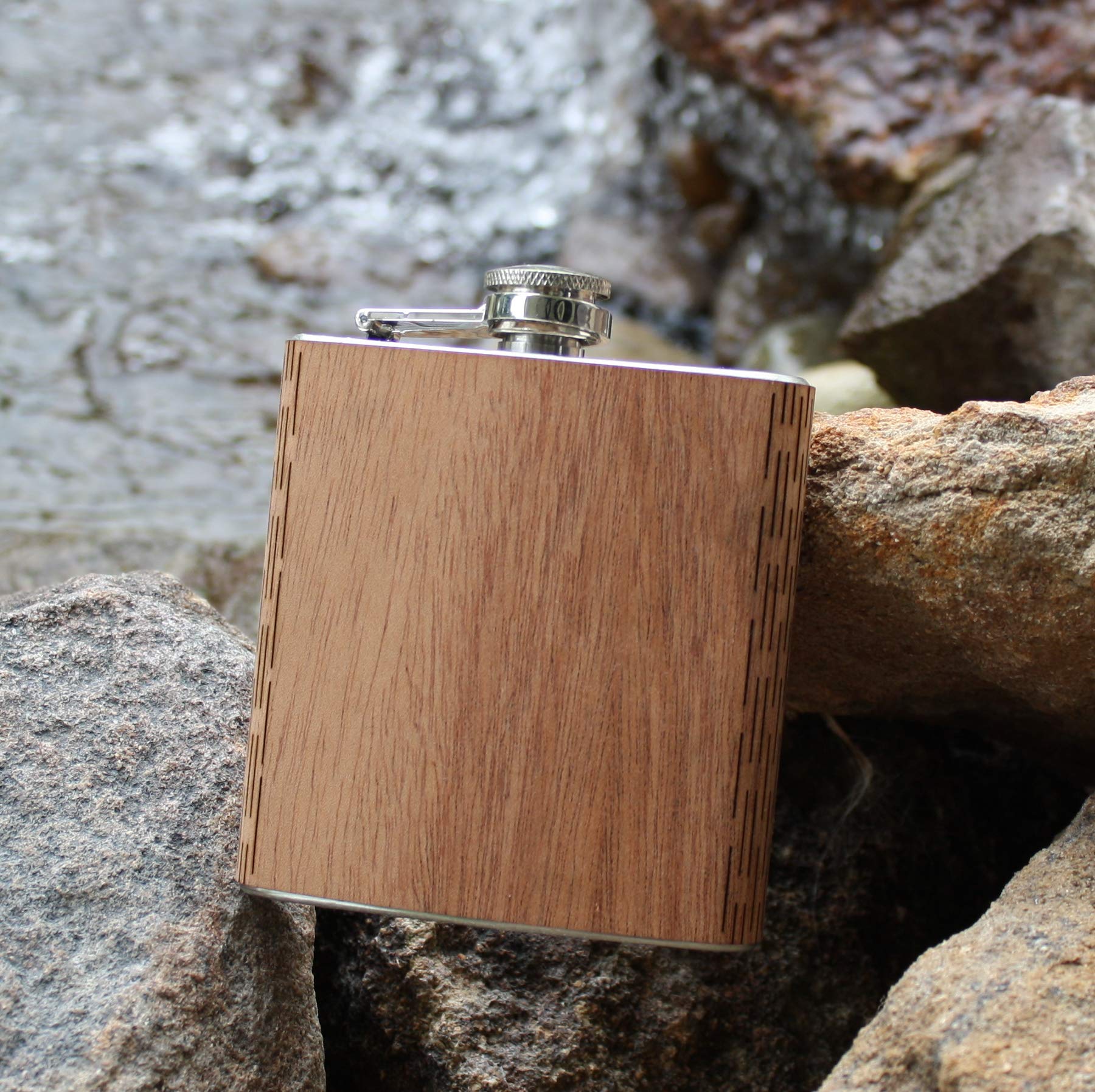 3-Piece Wooden Bar Set - 6 oz Hip Flask, 2 oz Keychain Flask & Credit Card Bottle Opener in Mahogany | Premium Drinking Accessories for Gifts, Parties, Camping & Outdoor Adventures