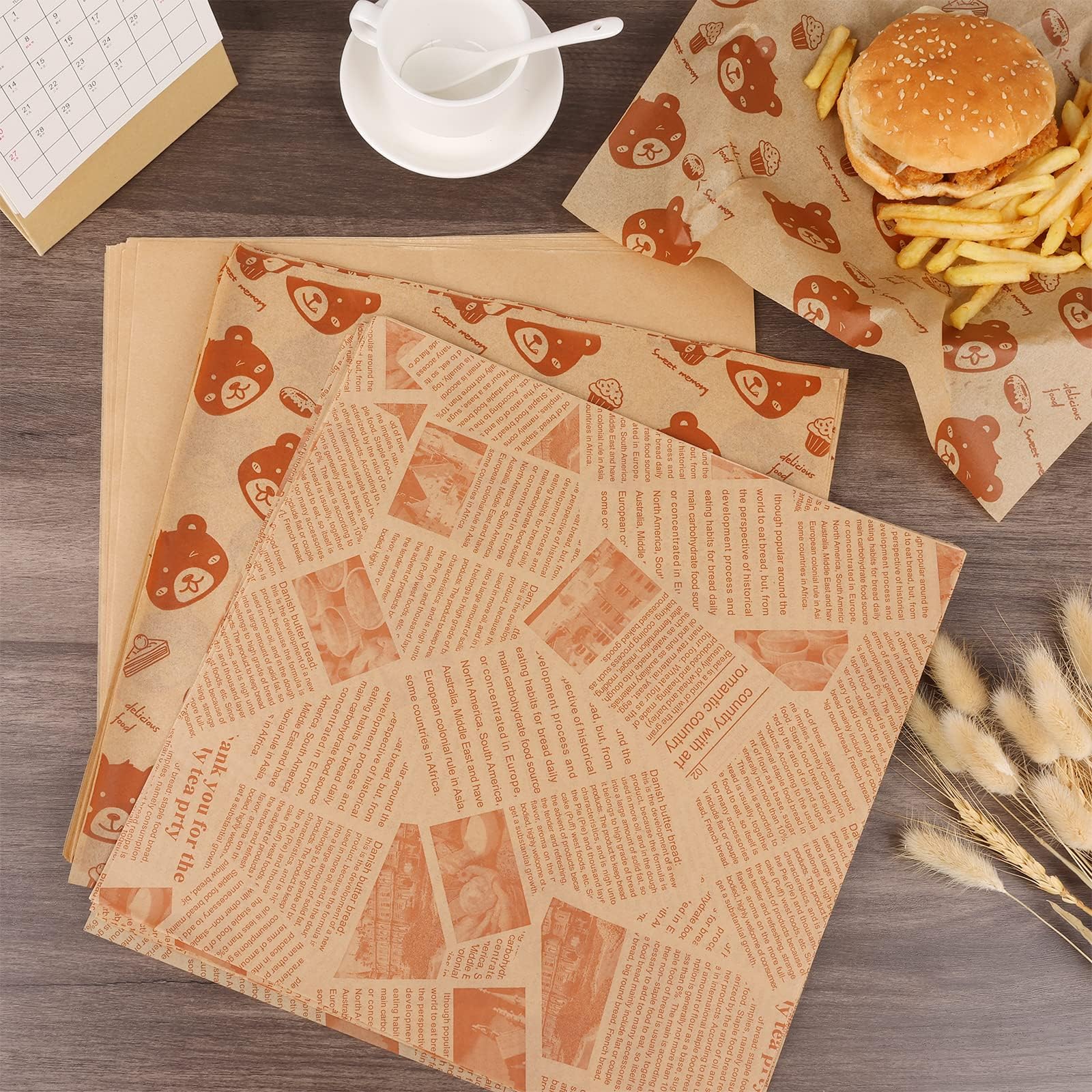 100Pcs Unbleached Sandwich Wrapping Paper - Eco-Friendly Wax Paper Sheets for Food, Greaseproof & Non-Stick Baking Parchment Paper - Pre-Cut for Bread, Burgers, Baskets & Meal Prep - Perfect for Picnics, BBQs & Food Storage (Pure Brown)