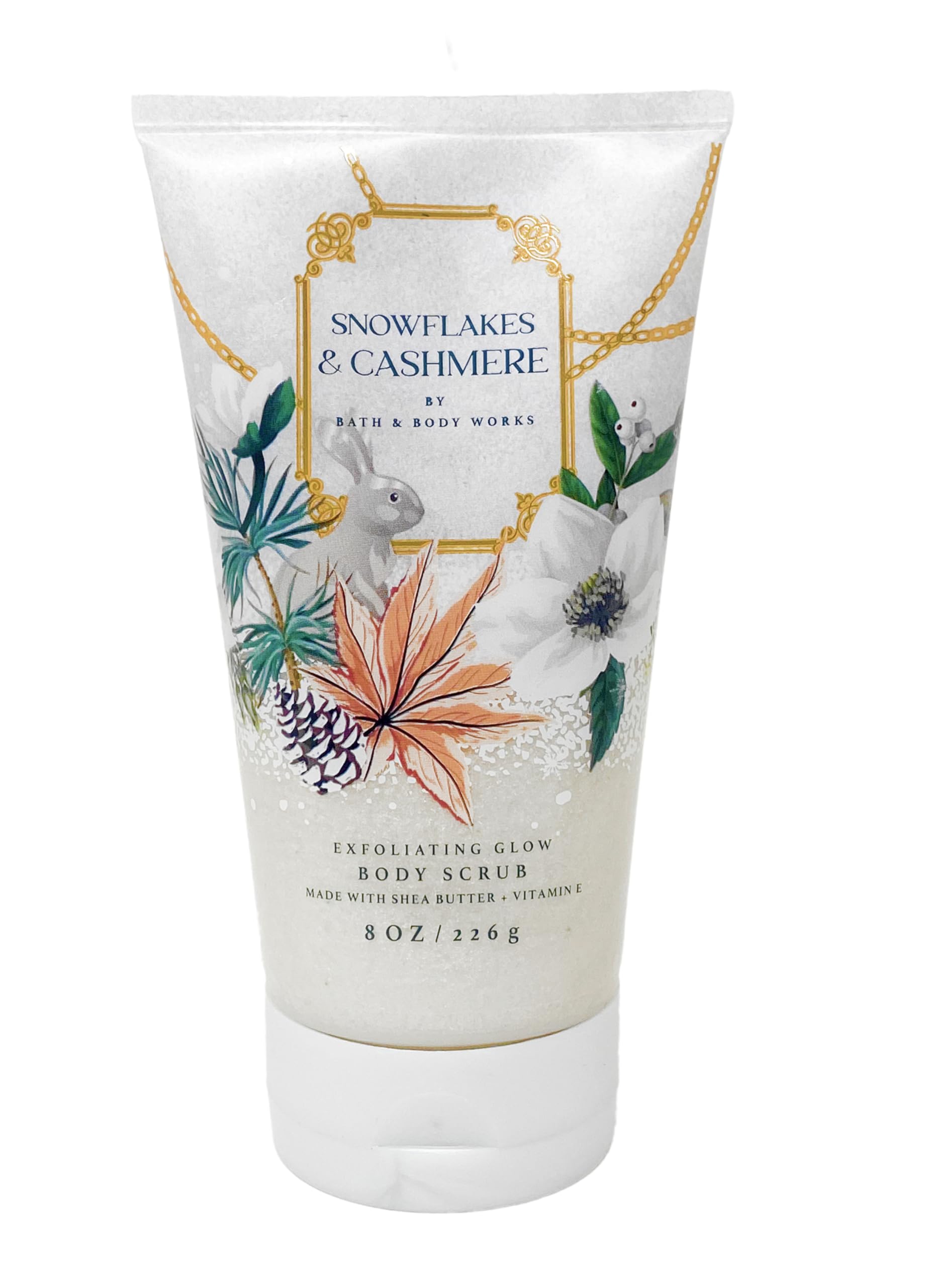 Bath & Body Works Snowflakes & Cashmere Body Lotion & Scrub Gift Set with Peach Gardenia Soap Bar - Moisturizing Winter Skincare Routine for Dry Skin & Luxurious Bath Time Relaxation
