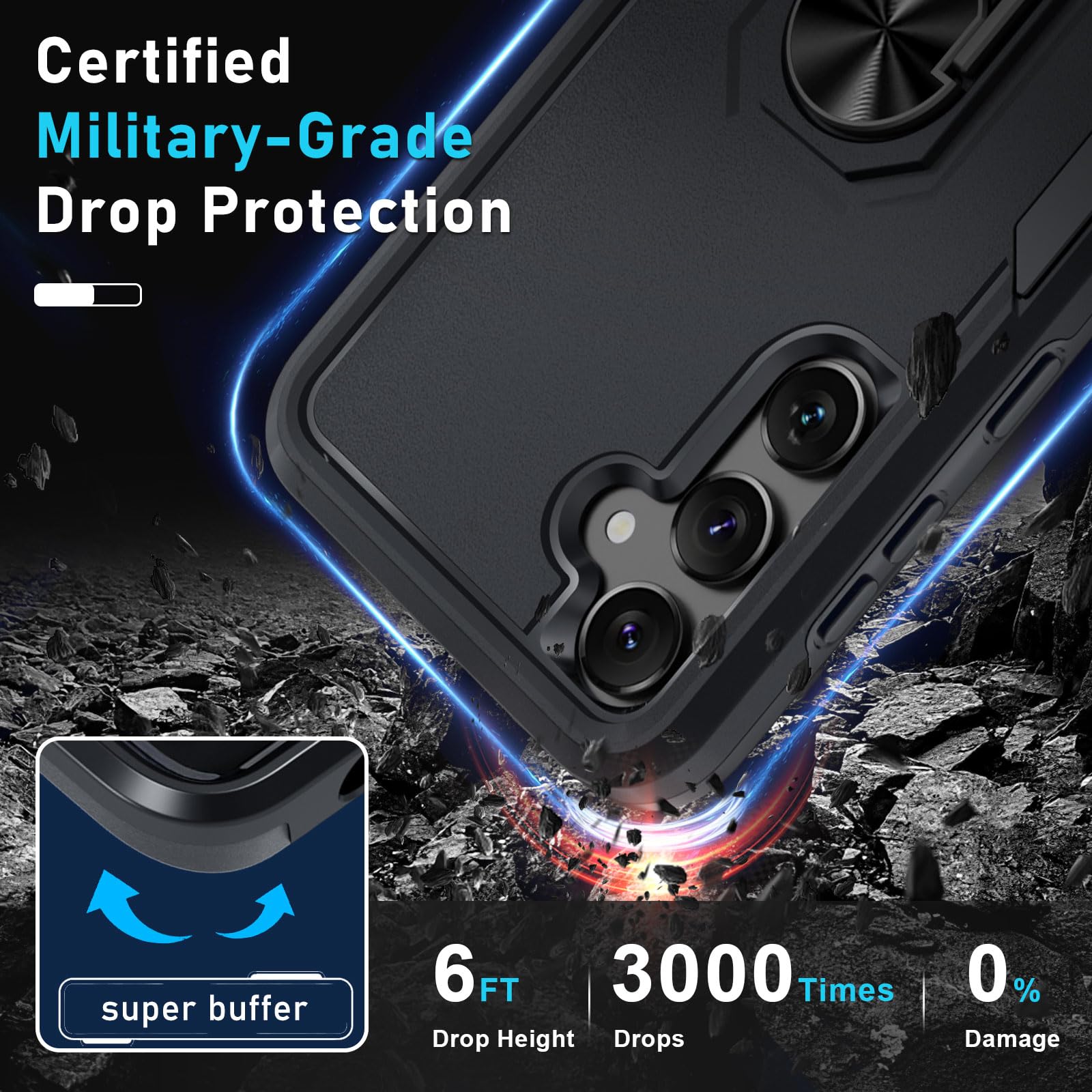 Janmitta Heavy Duty Shockproof Case for Samsung Galaxy A35 5G (2024) - Full Body Protection with Built-in Metal Ring Holder & Kickstand + Screen Protector | Matte Black | Perfect for Outdoor Activities, Travel & Daily Use