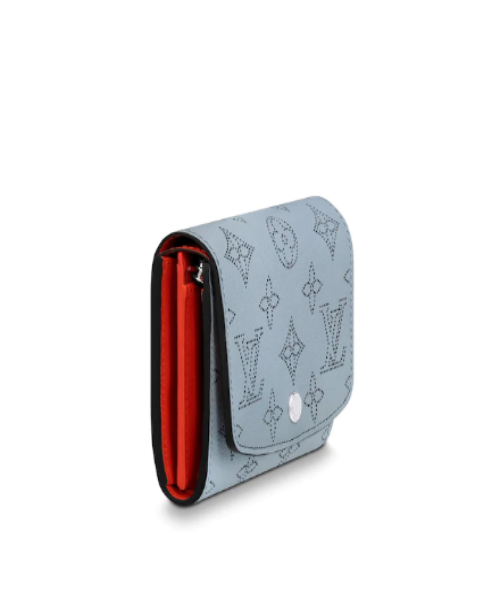 Louis Vuitton Iris Compact Wallet in Mahina Leather - Blue Horizon & Pumpkin Color - Perfect for Everyday Use & Travel Accessories