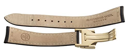 Raymond Weil 20mm Black Genuine Leather Watch Band with Gold-Tone Stainless Steel Deployment Buckle - Replacement Strap for Luxury Watches - Perfect for Business, Formal Occasions & Everyday Wear