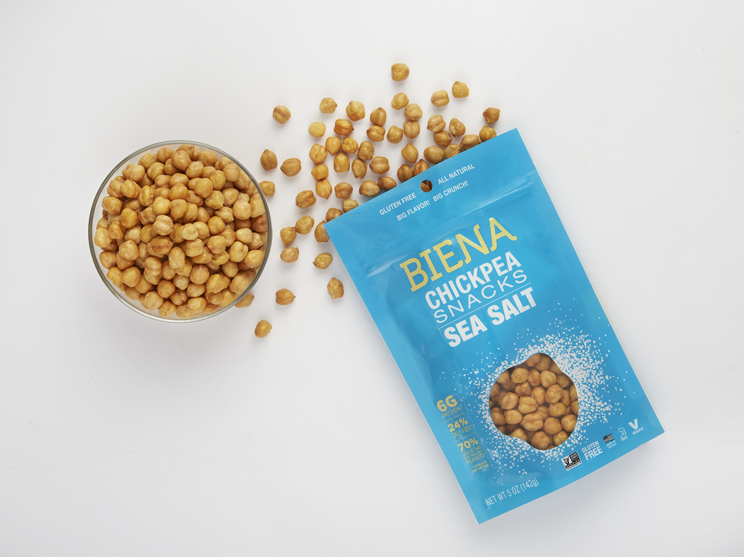 BIENA Chickpea Snacks, Sea Salt - Gluten Free, Vegan, Dairy Free, Plant Based Protein (5 oz Bag) | Healthy Crunchy Snack for Work, School & Travel