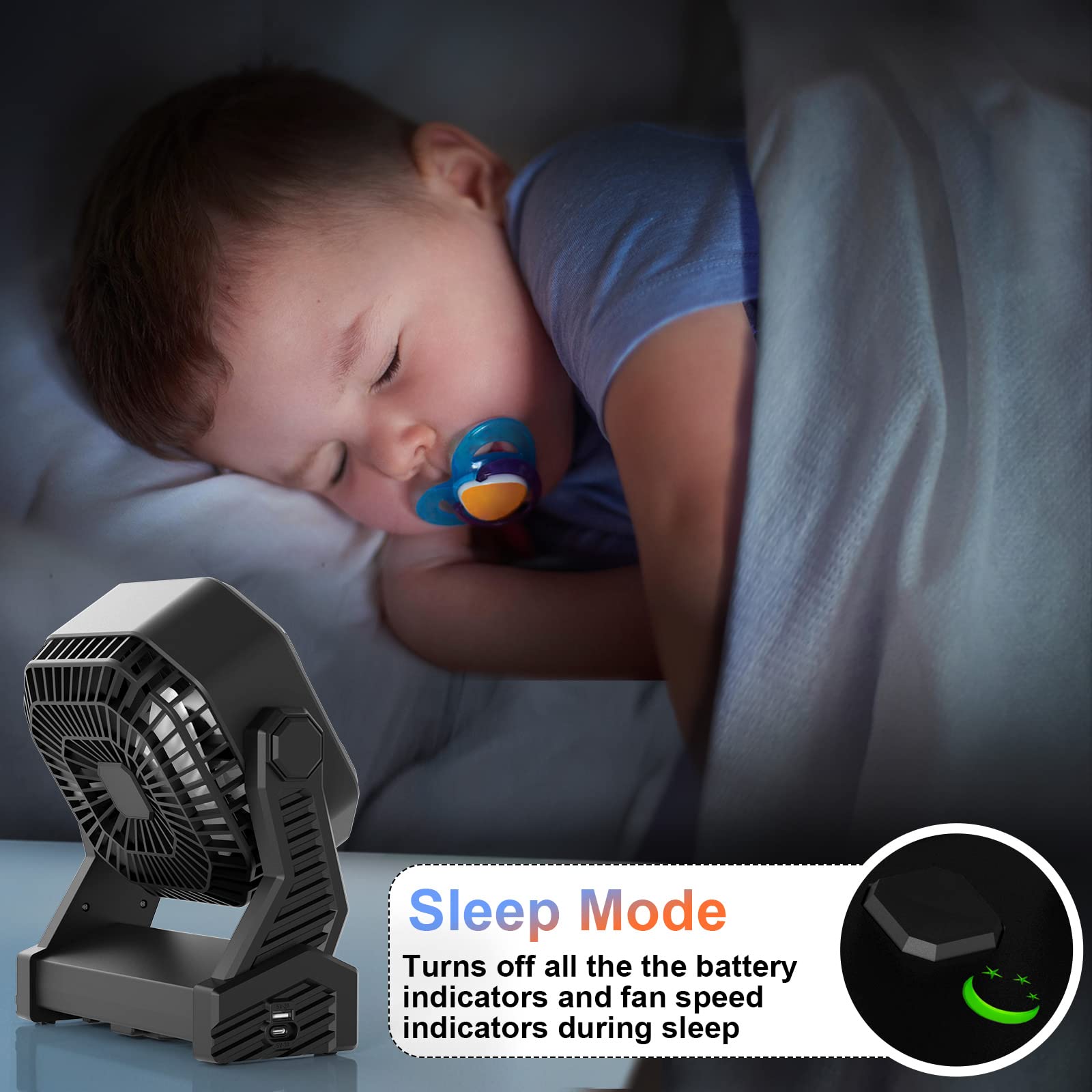 Rechargeable Camping Fan with LED Lantern - 20000mAh Battery, 270° Rotation, 4 Speed & 3 Brightness Levels, Portable USB Desk Fan with Hook - Perfect for Camping, Travel, Fishing, Power Outages & Jobsite Use