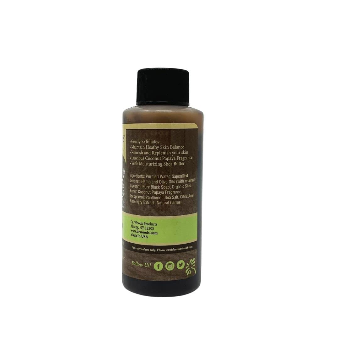 Dr. Woods Black Coconut Papaya Shea Butter Body Wash - 2oz Travel Size | Moisturizing Natural Soap for Dry Skin | Perfect for Gym, Travel & On-the-Go Use