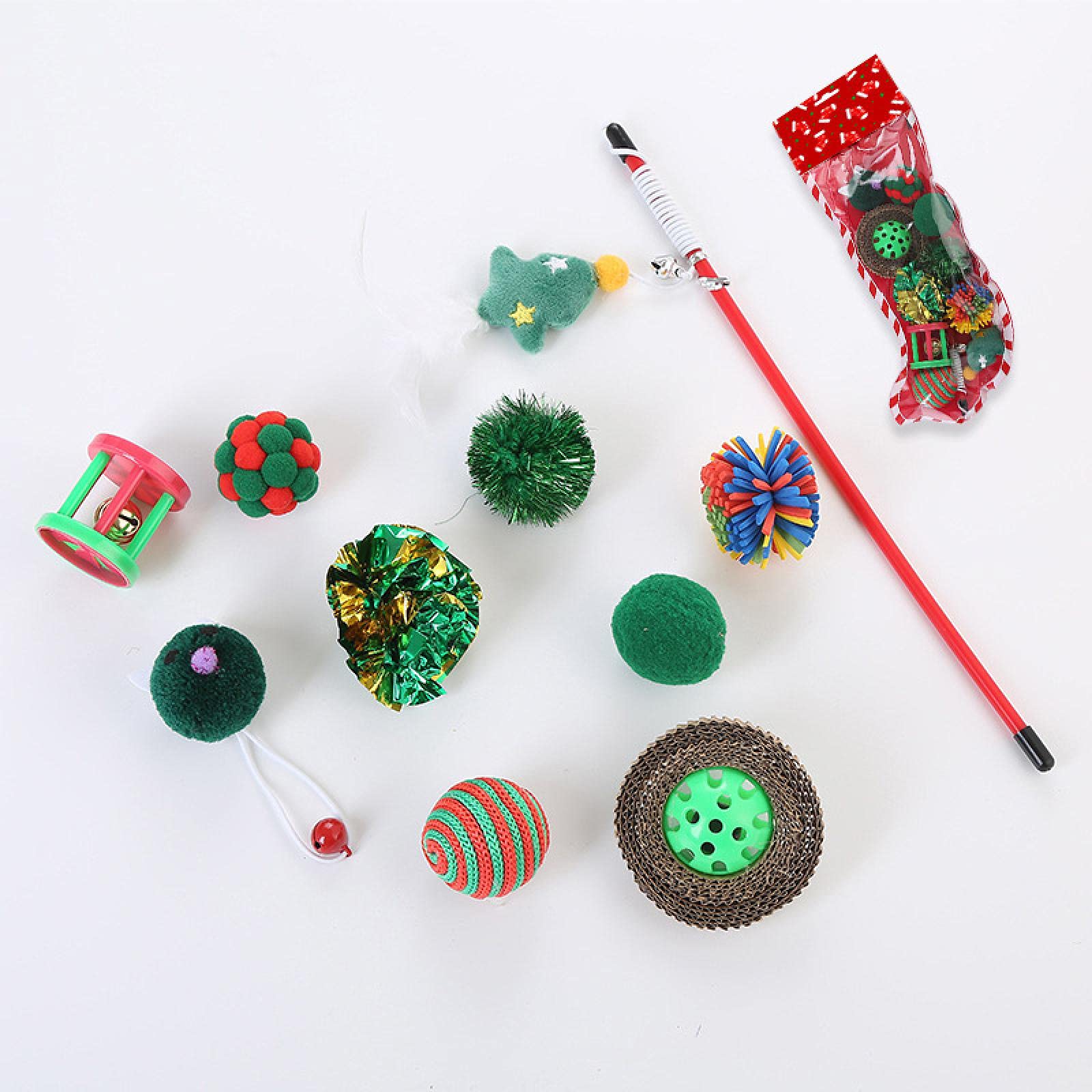 PEIHANG Cat Toys for Indoor Cats - Christmas Combo Set with Kitty Toy, Cat Stocking & Fun Stick - Green Pet Supplies for Playtime, Training & Holiday Gifts