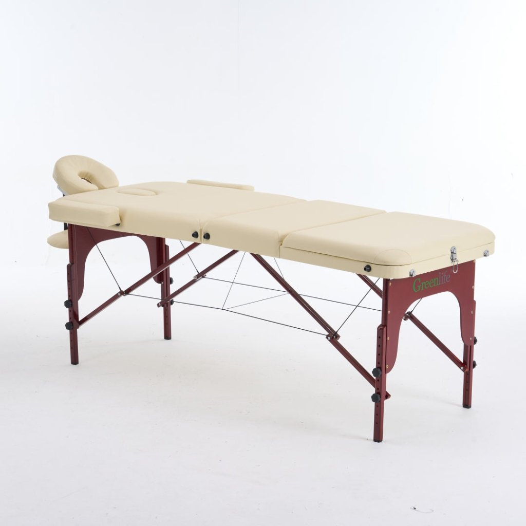4-Section Thick Wooden Portable Massage Table by Greenlife® - Cream/Black (MTW131) | Professional Massage Therapy, Spa, Home Use & Physical Therapy