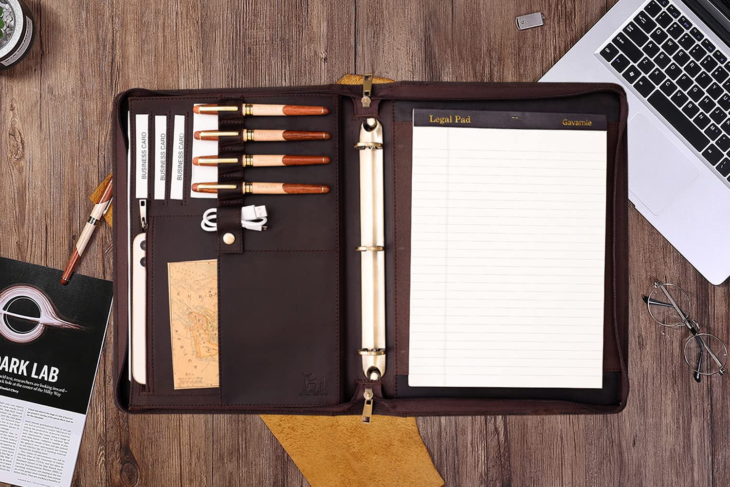 Personalized Business Binder - Custom Monogram Engraved Portfolio for Professionals | Unique Birthday & New Career Gifts | Dark Brown Leather Organizer | Perfect for Office Meetings, Client Presentations & Executive Gifting