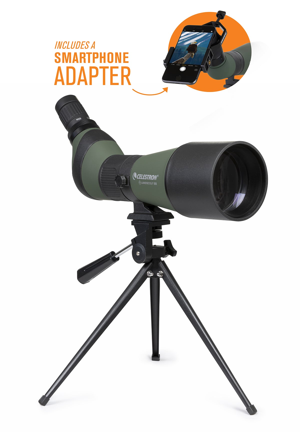 LandScout 20-60x80mm Angled Zoom Spotting Scope with Tripod & Smartphone Adapter - Used for Bird Watching, Hunting, Target Shooting & Outdoor Adventures