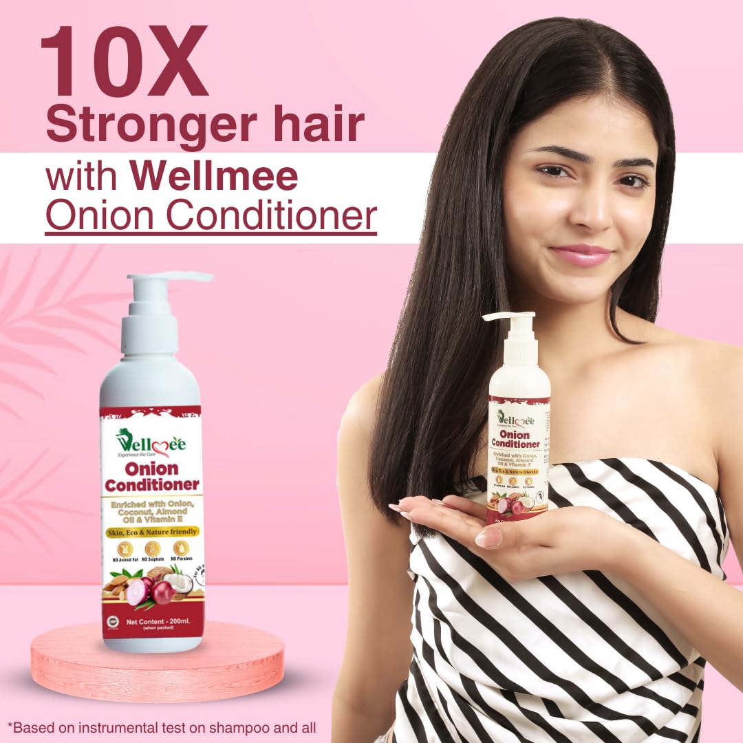 WELLMEE Onion Hair Conditioner for Hair Repair & Hair Loss Control - Infused with Plant Keratin, Black Seed Oil & Vitamin E - 200ml - Promotes Stronger, Healthier Hair for Daily Use & Damaged Hair Care