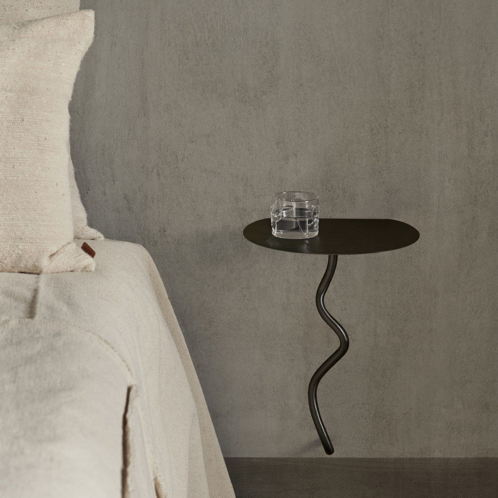 FERM LIVING Curvature Wall Table - Black Brass Finish, Modern Floating Shelf for Living Room, Bedroom, or Office Decor