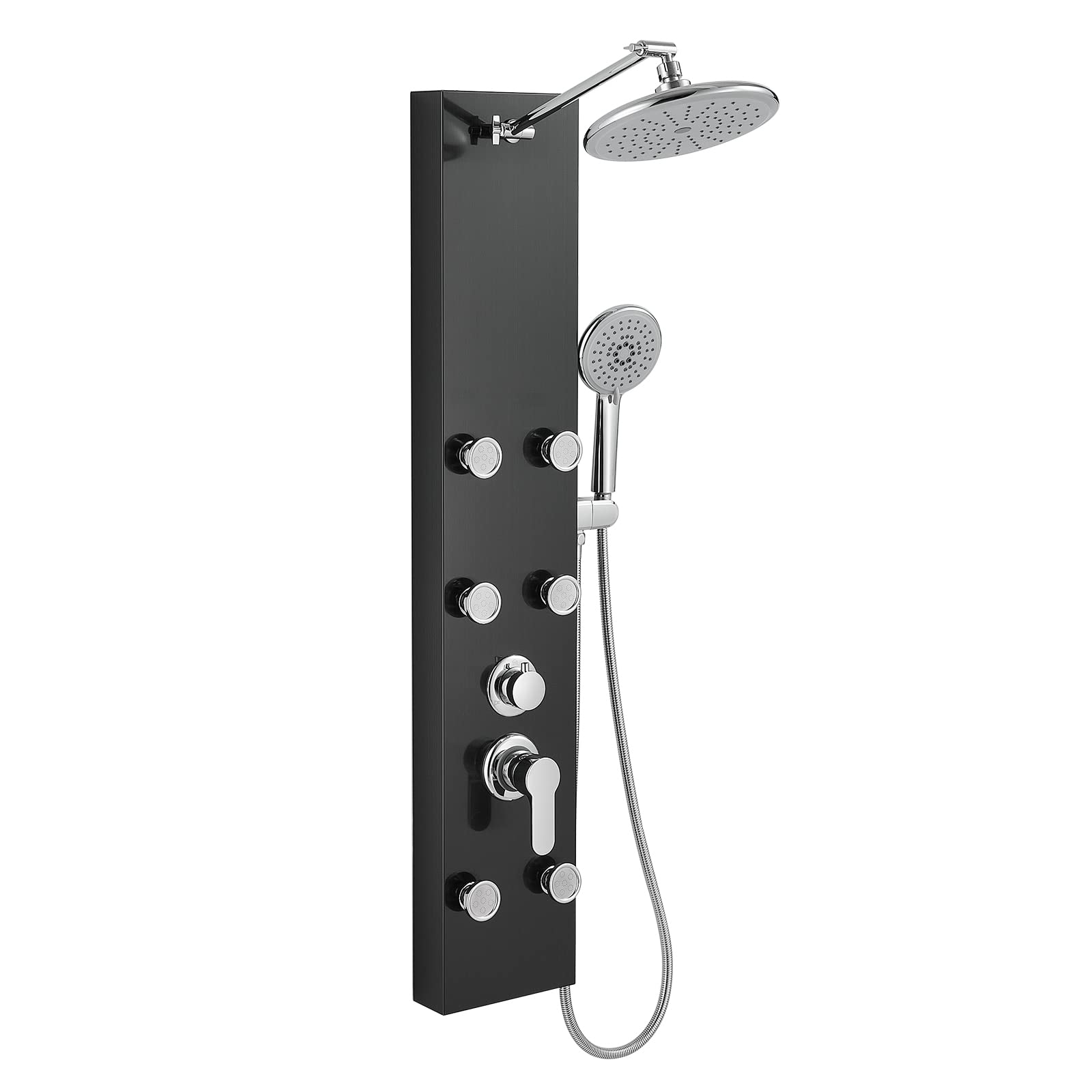 ROVOGO 6-Jet Stainless Steel Shower Panel System - Rainfall Shower Head, Handheld Spray & Adjustable Height Shower Tower for Luxurious Spa Experience | Perfect for Master Bathroom Remodel & Modern Home Upgrade