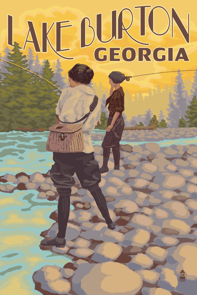Lake Burton Georgia Women Fly Fishing Wall Art Poster - 12x18 Inches, Vintage Outdoor Decor for Living Room, Bedroom, Office | Perfect Gift for Anglers & Nature Lovers