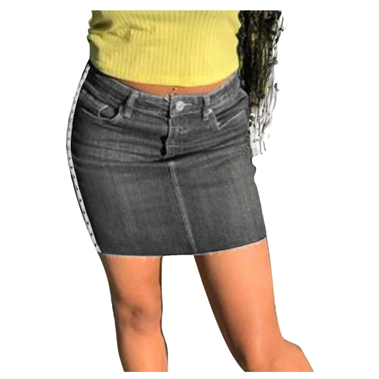 Forwelly Women's Mini Denim Skirt with Fashion Stitching - High Waist Stretch Jeans Skirt for Casual Wear, Party & Outfits