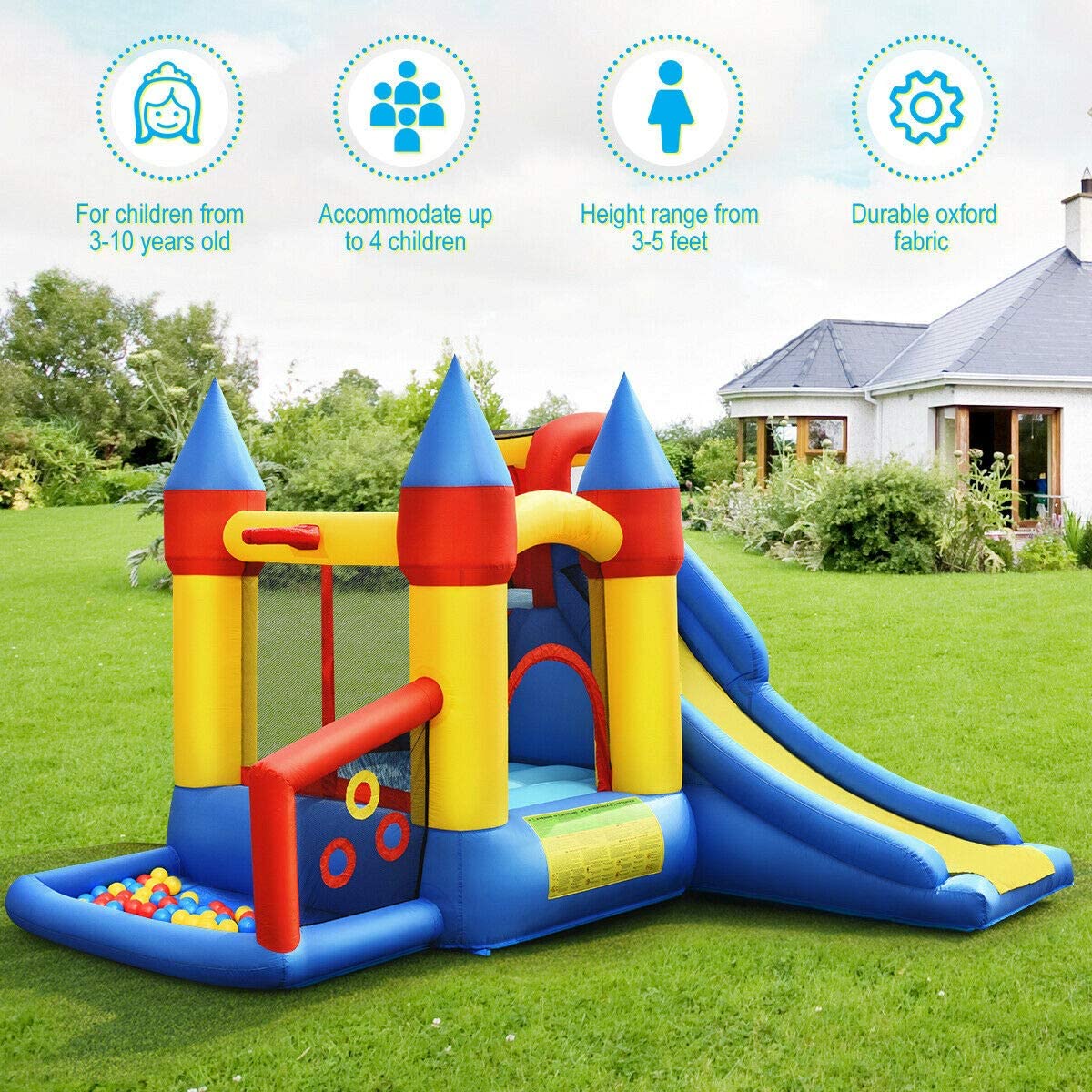 BOUNTECH Inflatable Bounce House for Kids Ages 5-12 - Indoor/Outdoor Bouncy Castle with 780W Blower & 50 Ball Pit Balls - Portable Toddler Jumping Playhouse for Backyard, Park, Birthday Parties - Perfect for Family Fun, Outdoor Play & Birthday Gifts