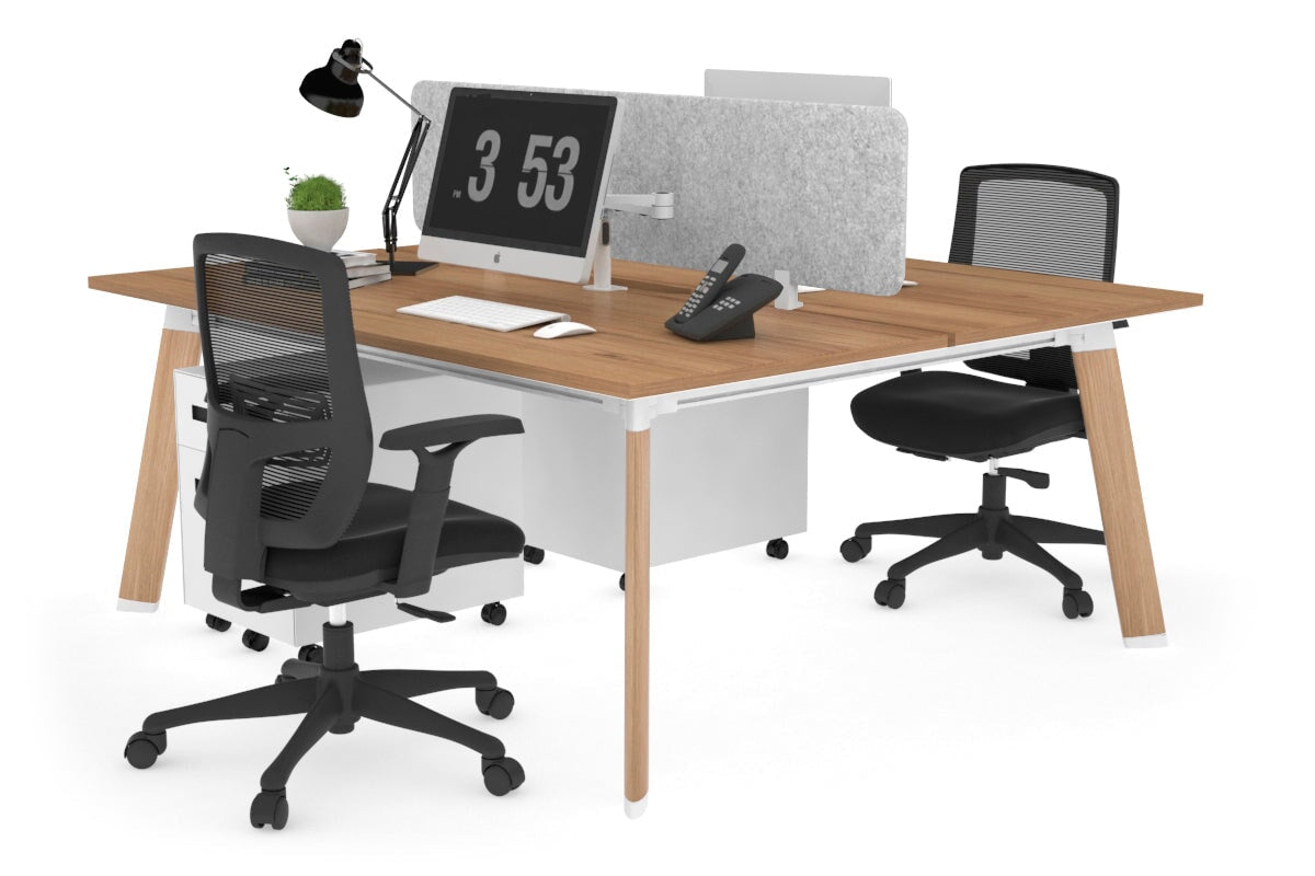 2 Person Workstation with Wood Imprint Frame - 1400L x 800W Switch Desk with Cable Management Scallop | Perfect for Office, Home Office & Coworking Spaces