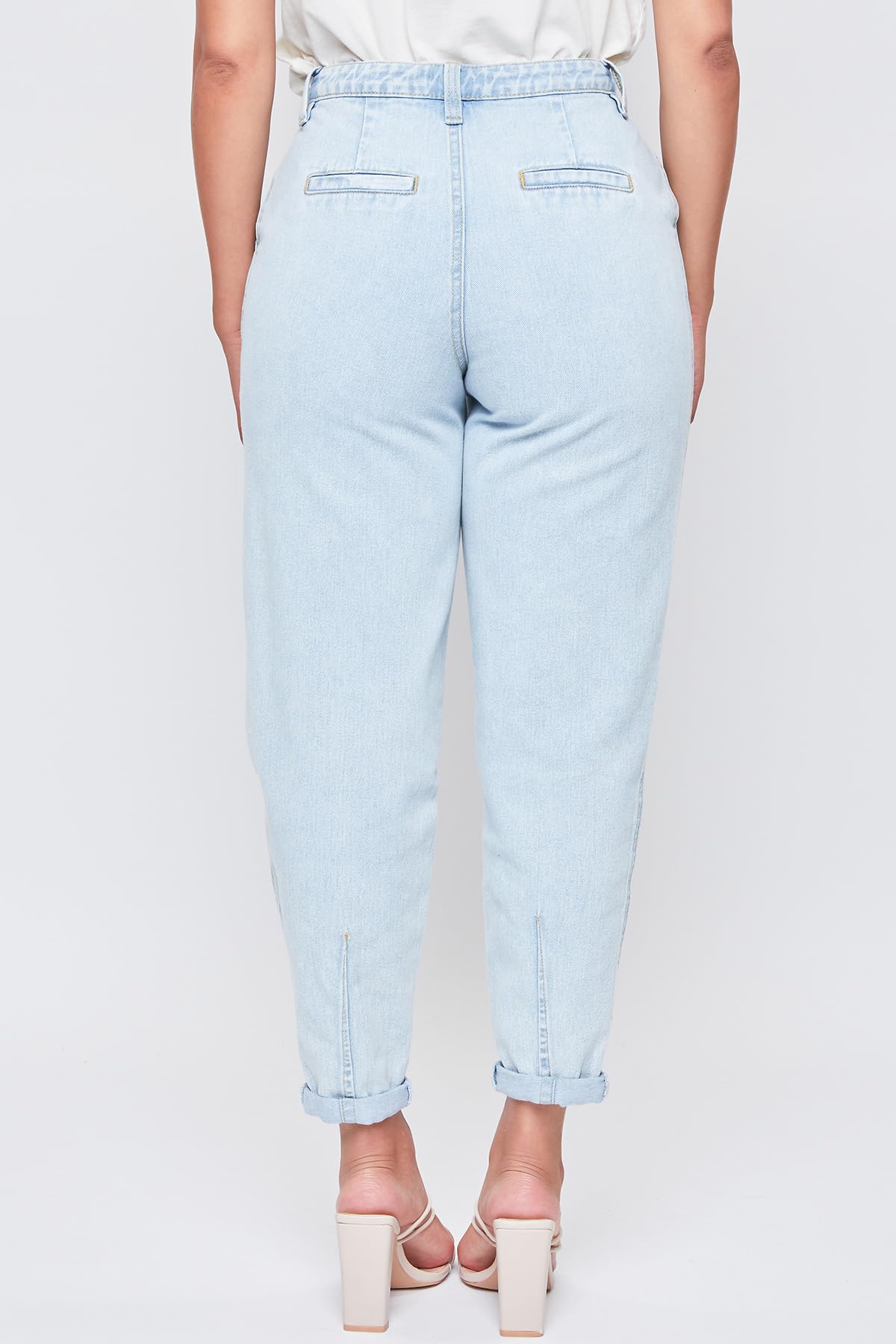 YMI Women's High Waisted Pleated Mom Jeans - Vintage Retro Stretch Denim Pants for Casual Wear & Everyday Outfits