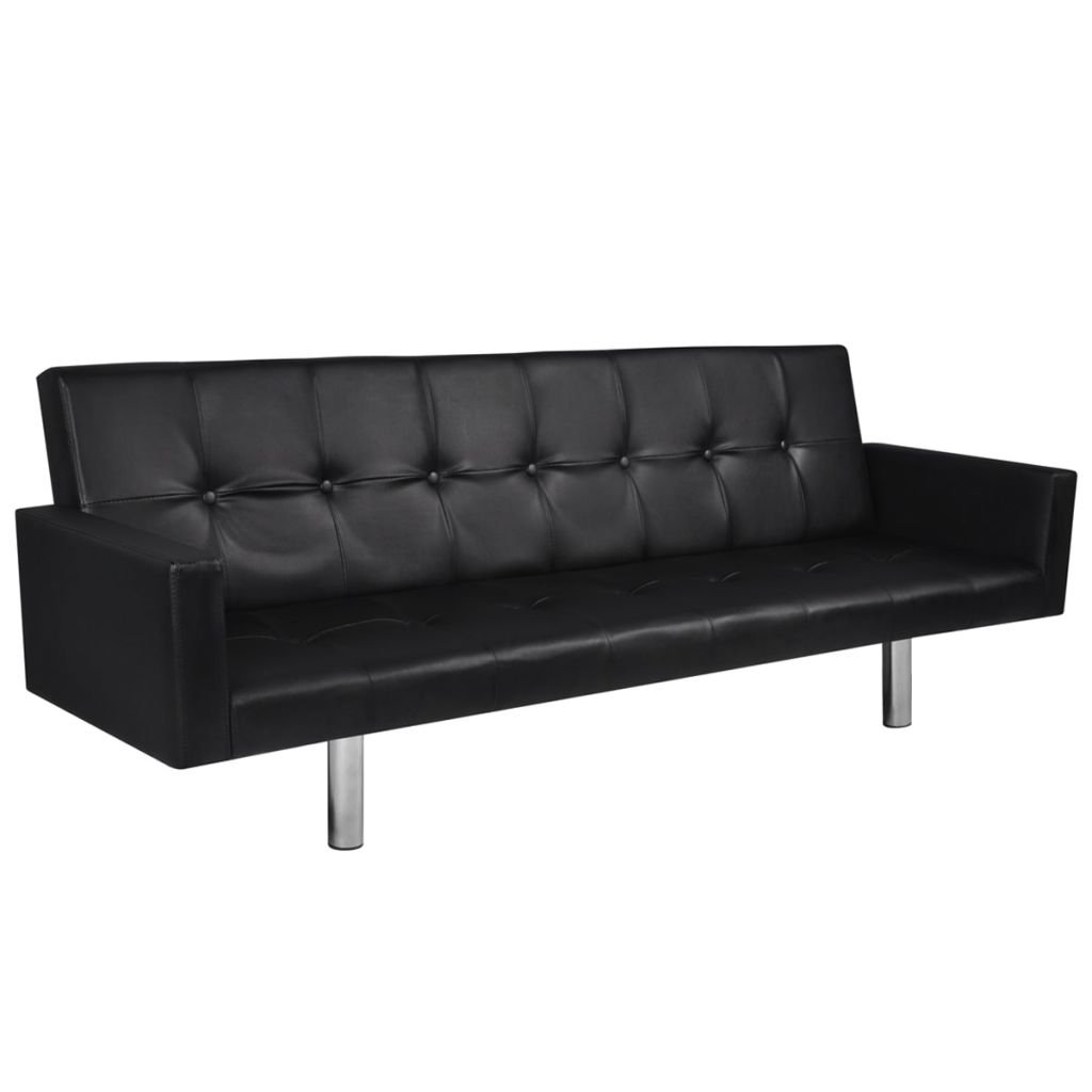 YITHOPI Modern Artificial Leather Sofa - 3-Seater Living Room Couch with Armrests, Convertible Sofa Bed - Black PU Leather for Home, Apartment, Dorm & Office - Perfect for Lounge, Reception Area & Small Spaces
