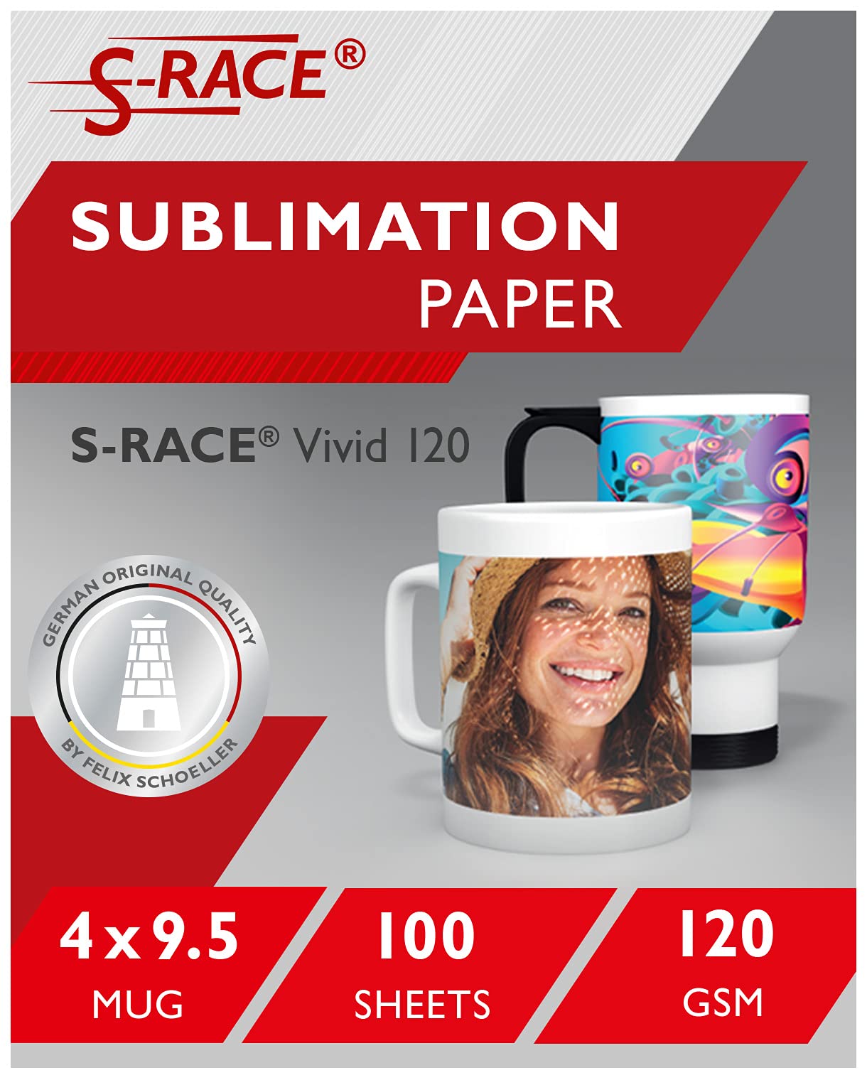 S-RACE Sublimation Paper 4x9.5 Inches - 100 Sheets Mug Size Transfer Paper for Sublimation Printing on Mugs, Tumblers & Travel Cups - Perfect for DIY Crafts, Personalized Gifts & Home Business Use