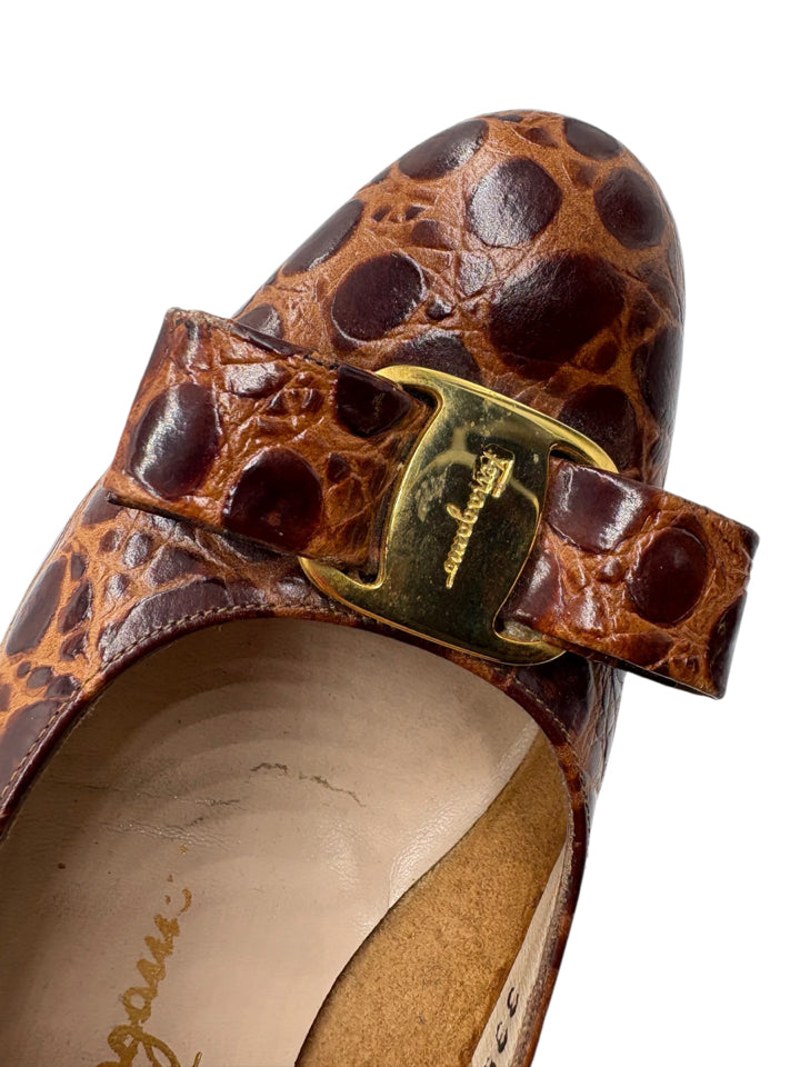 Salvatore Ferragamo Vara Crocodile Embossed 30MM Leather Pumps for Women - Size 6.5 | Luxury Designer Heels for Office, Parties & Special Occasions