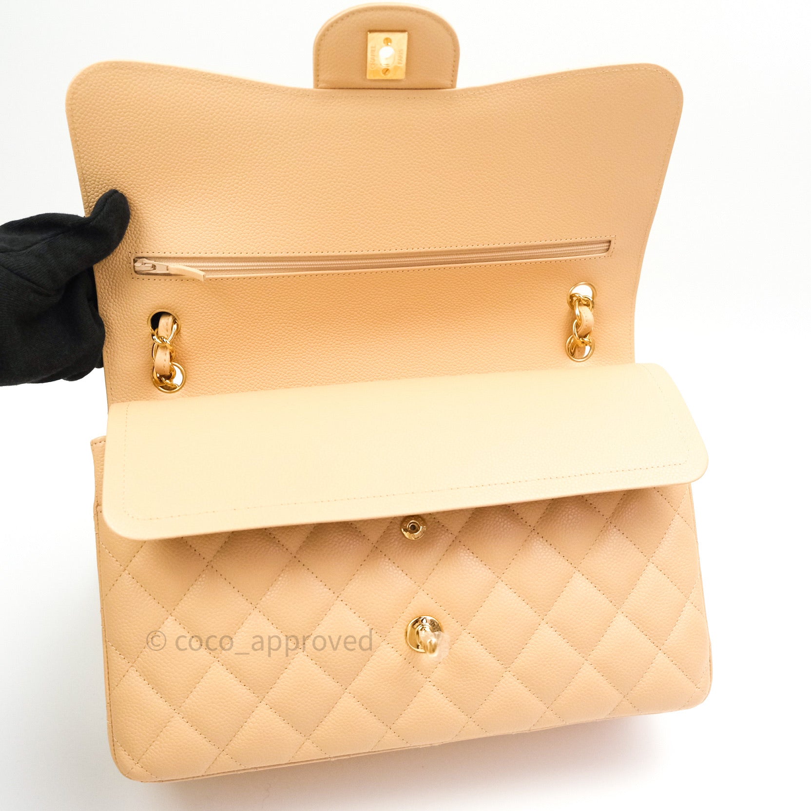 Chanel Classic Jumbo Double Flap Bag Beige Caviar Leather with Gold Hardware - Luxury Designer Handbag for Women, Perfect for Parties & Special Occasions