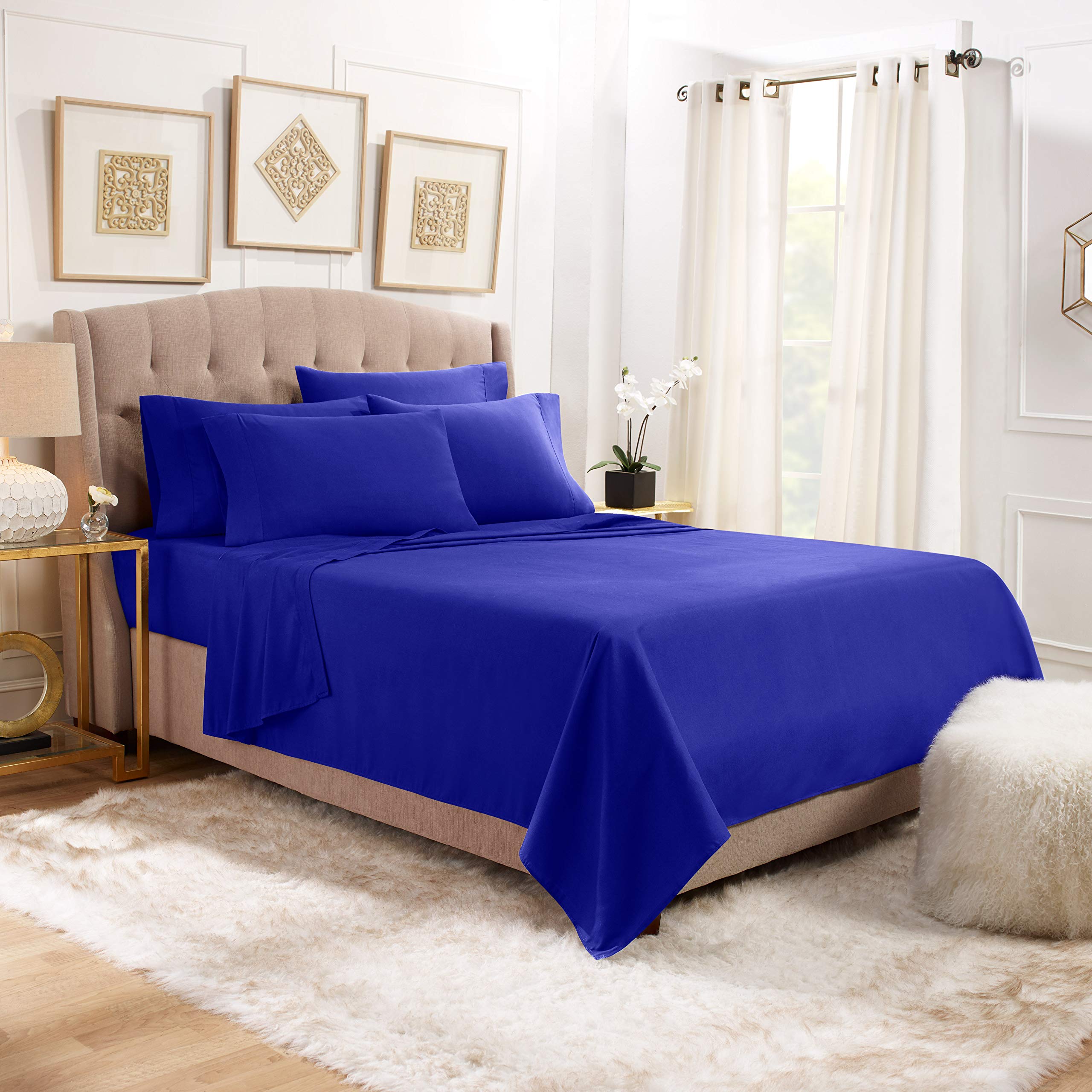 Empyrean Soft Standard & Queen Size Pillowcases Set of 4 - Luxury 100% Cotton Bedding Pillow Covers - Royal Blue for Bedroom, Hotel, or Guest Room Decor