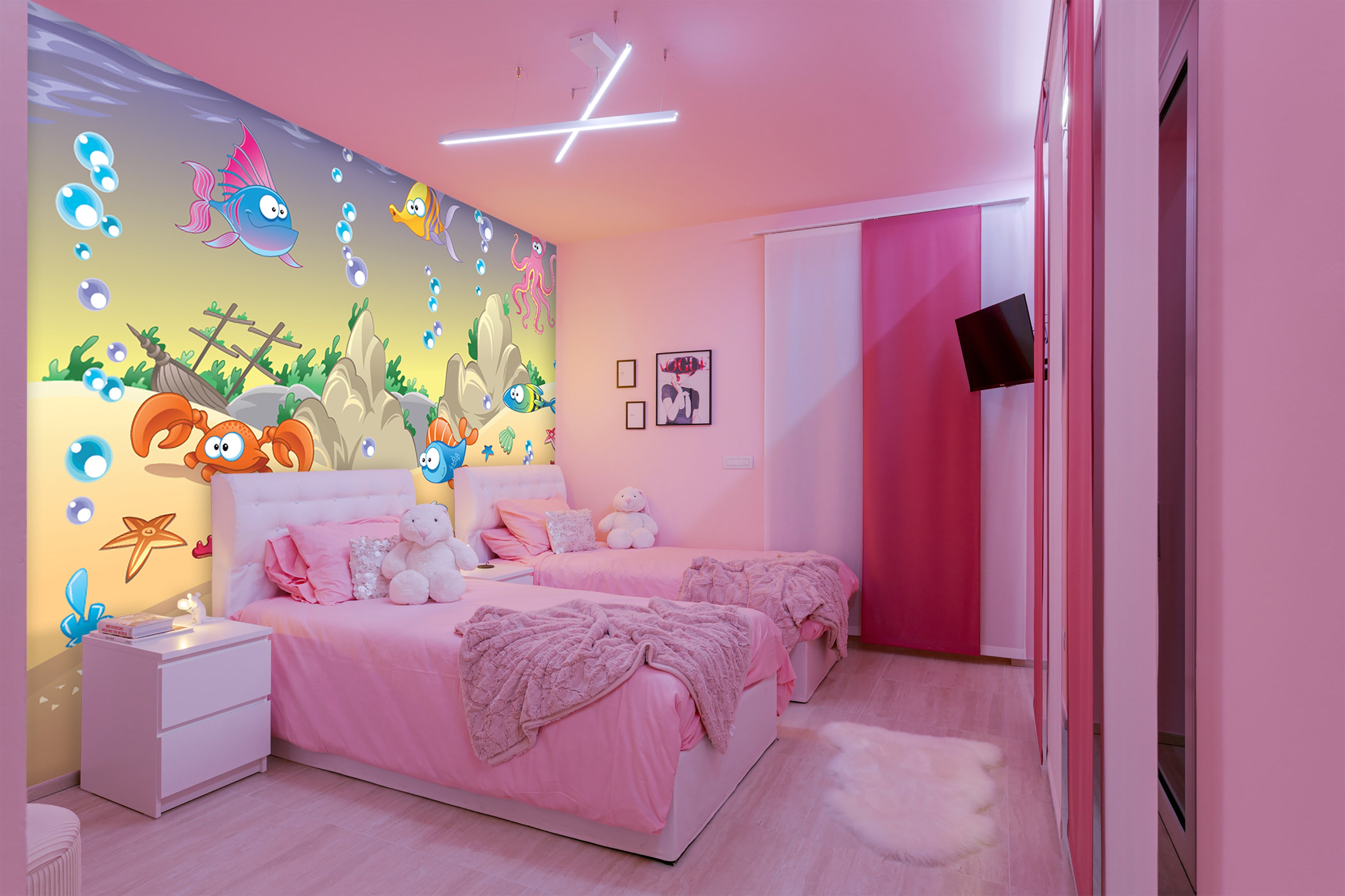 Vibrant Underwater World Mural Wallpaper M1198 - Ocean Themed Kids Room Decor, Bathroom Wall Covering, Aquatic Nursery Design