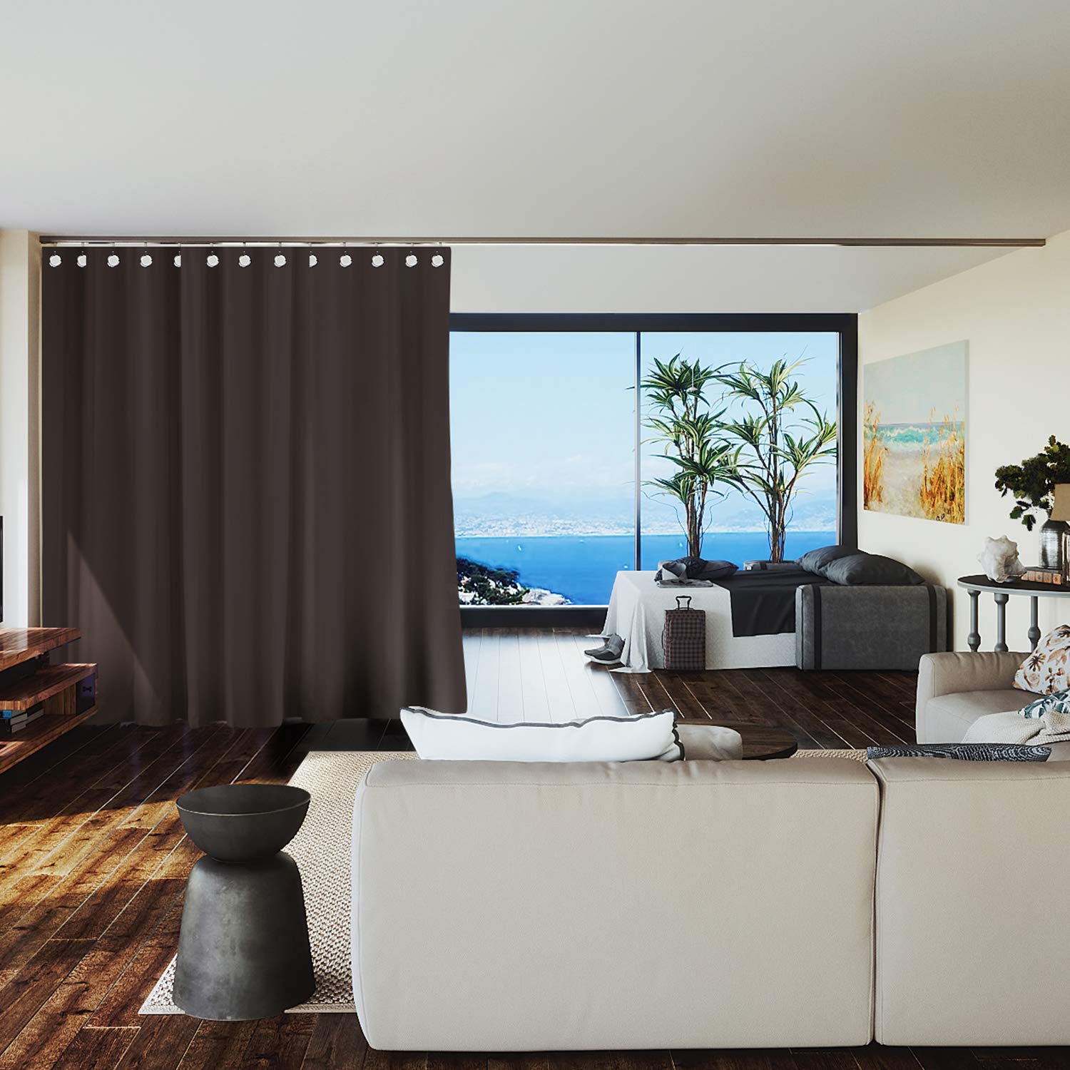 Premium Room Divider Curtain - 9ft Tall x 15ft Wide Dark Chocolate Blackout Partition for Privacy & Noise Reduction | Perfect for Bedrooms, Offices, Studios & Event Spaces