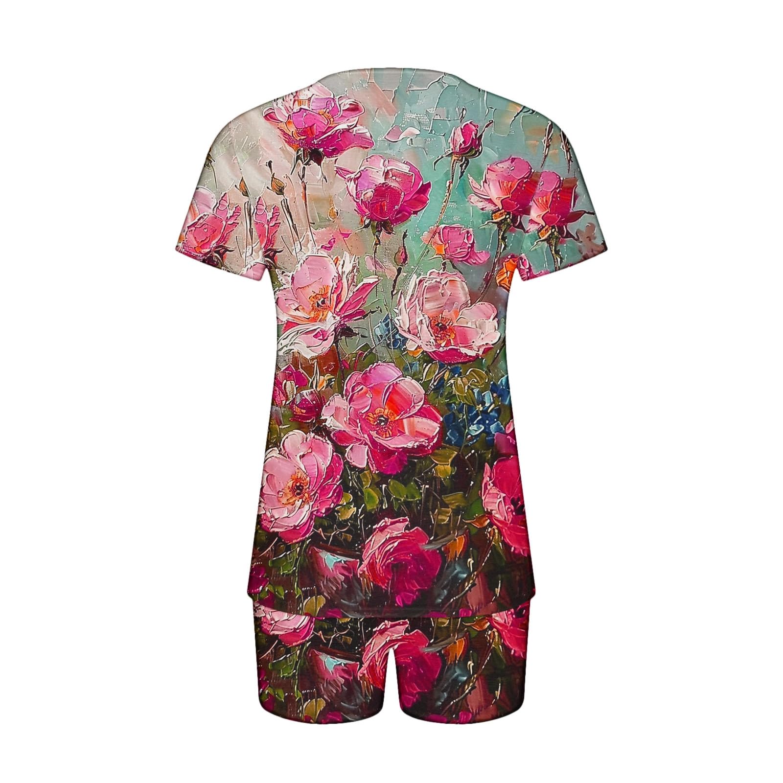 Trendy 2024 Women's 2-Piece Boho Floral Pajama Set - Comfy Sleepwear for Summer & Travel